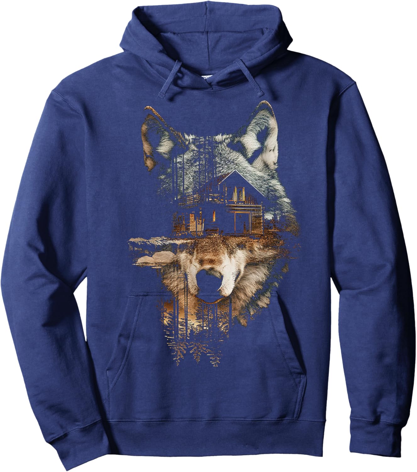 Wolf Nature House Animals Trees Illustration Art Wolf , Black, S Hoodie - Hoodie | Navy