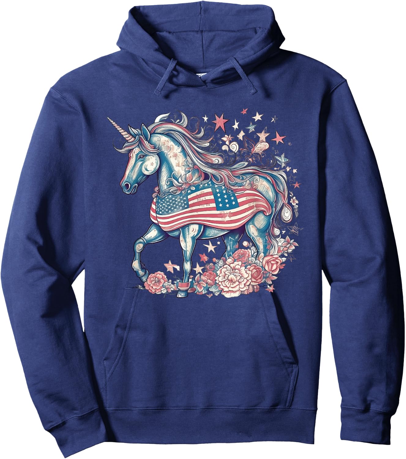 American Unicorn 4th Of July Patriotic USA Flag Girls Women Hoodie - Hoodie | Navy
