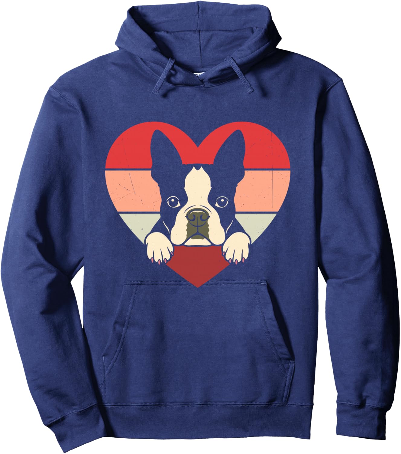 Retro Heart Boston Terrier Dog Vintage Valentine Hoodie - Hoodie | Navy