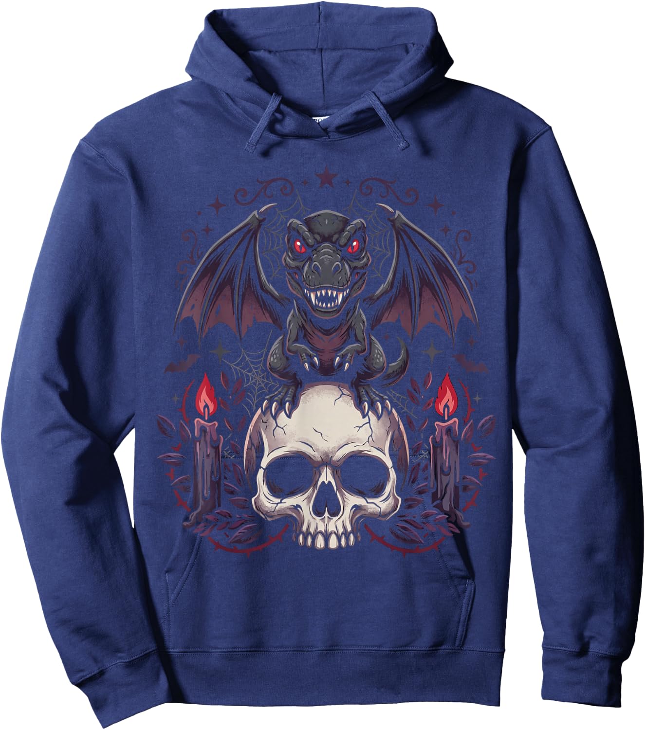 Gothic Dino on Skull Pastel Goth Kawaii Skeleton Hoodie - Hoodie | Navy