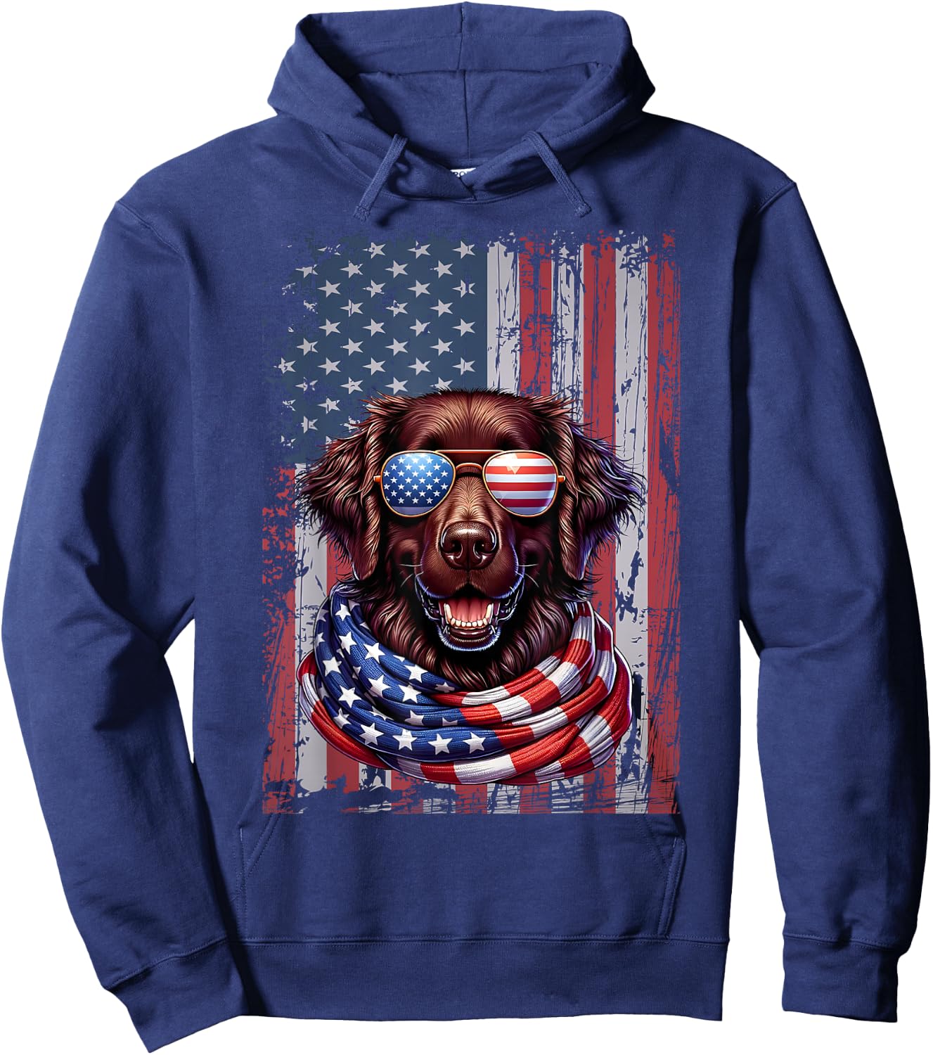 Flat-Coated Retriever Lover US Flag 4th Of July Patriotic Women Kids Men Hoodie - Hoodie | Navy