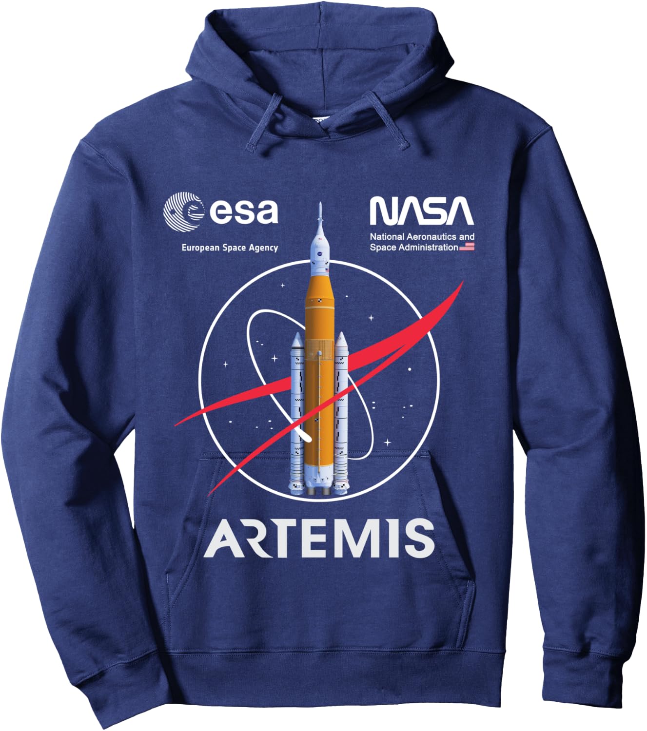 NASA Artemis Mission SLS Worm and ESA Logo Langarmshirt Hoodie - Hoodie | Navy