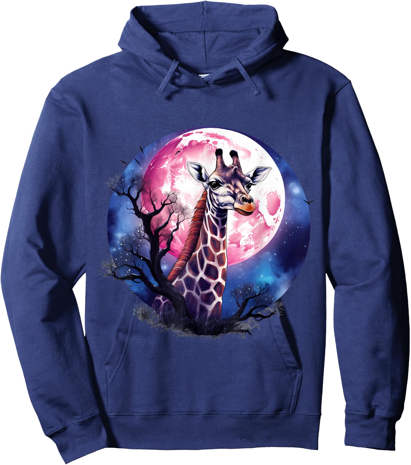 Giraffe Wildlife Safari Tree Moon Animal Art Nature Artwork Hoodie - Hoodie | Navy