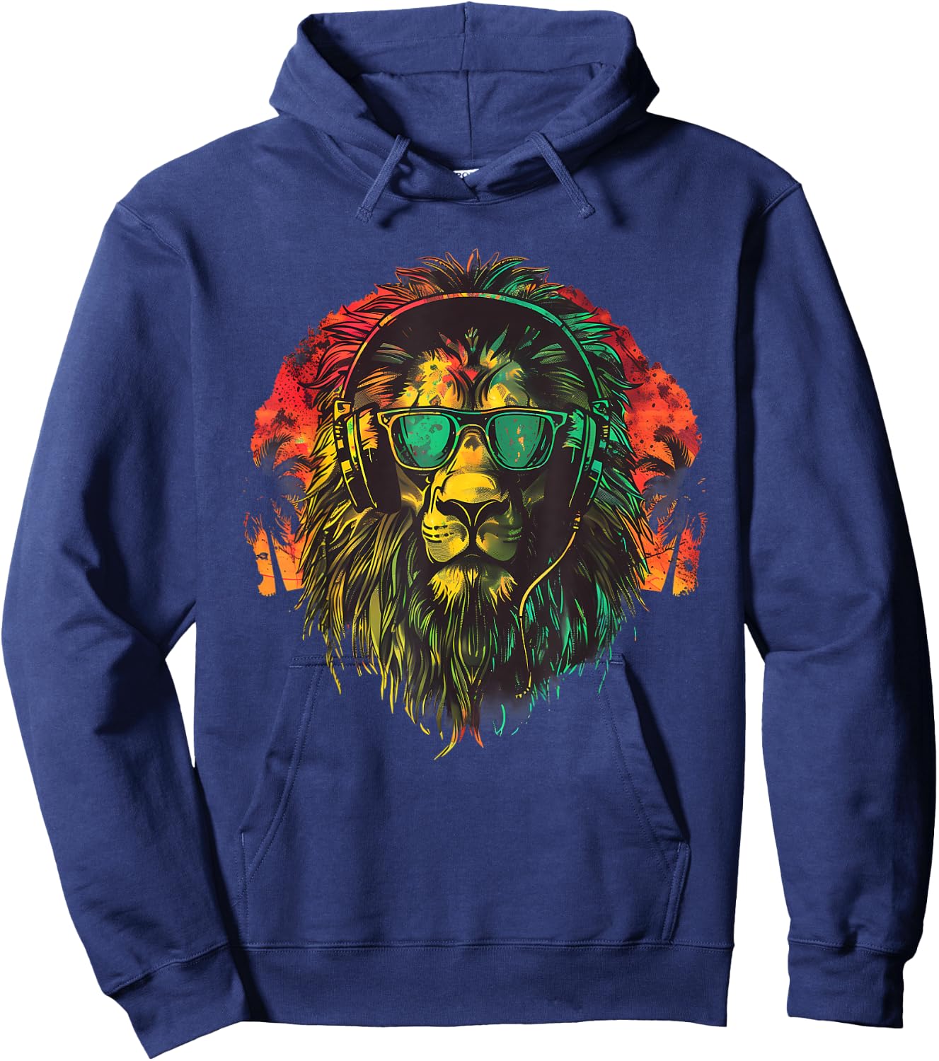 Rasta Reggae Music Headphones Lion Of Judah Jamaican Music Hoodie - Hoodie | Navy