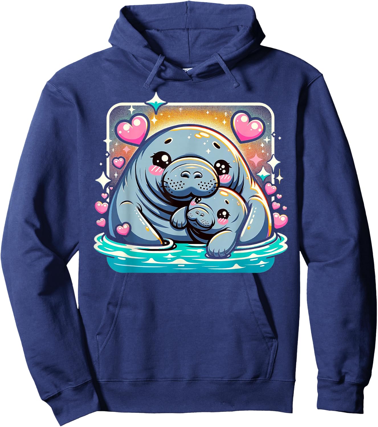 Manatee Love Baby And Mom Sirenian Manatees Hearts Hoodie - Hoodie | Navy
