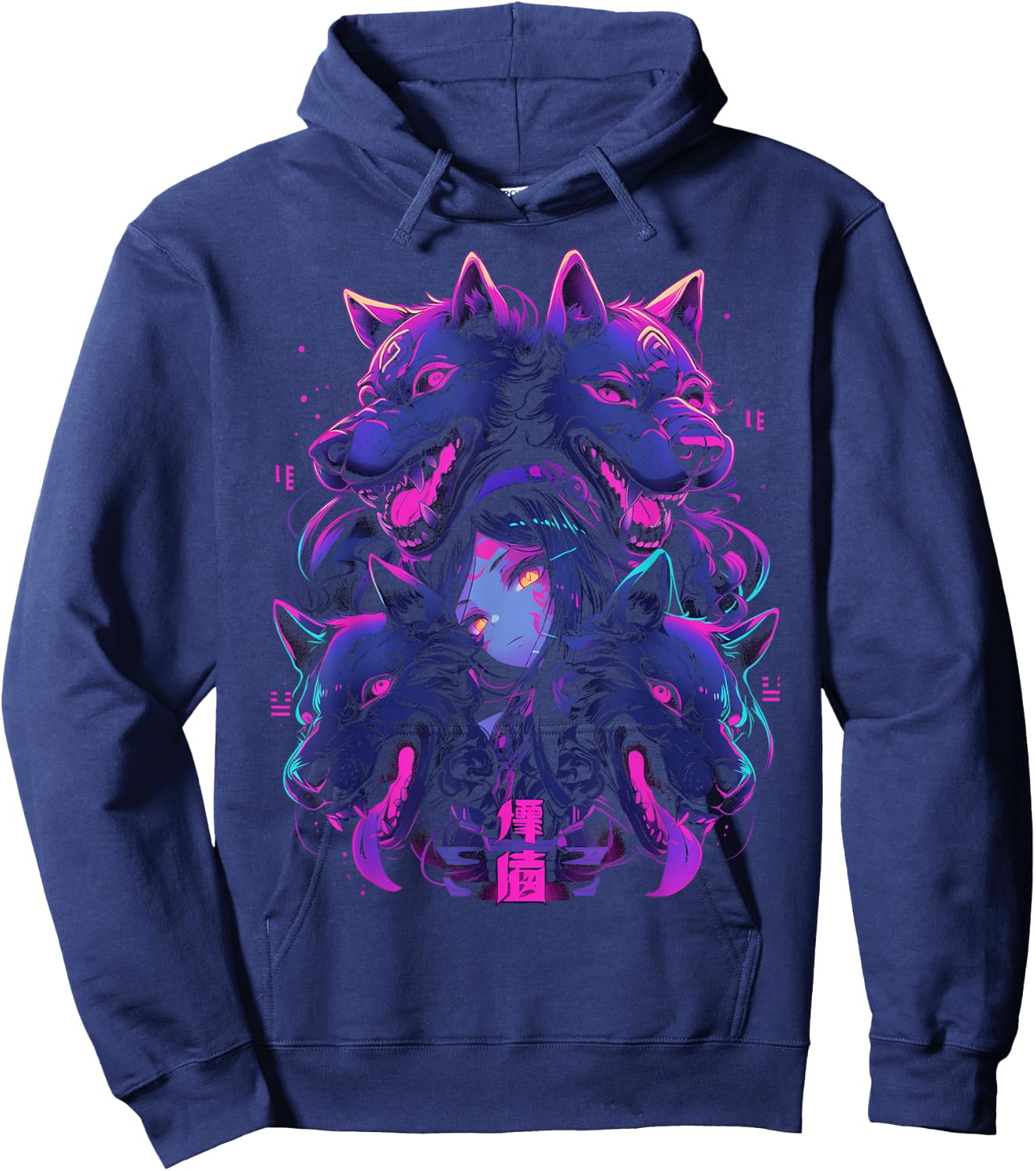 Anime Manga Cyberpunk Aesthetic Techwear Harajuku Wolf , black Hoodie - Hoodie | Navy