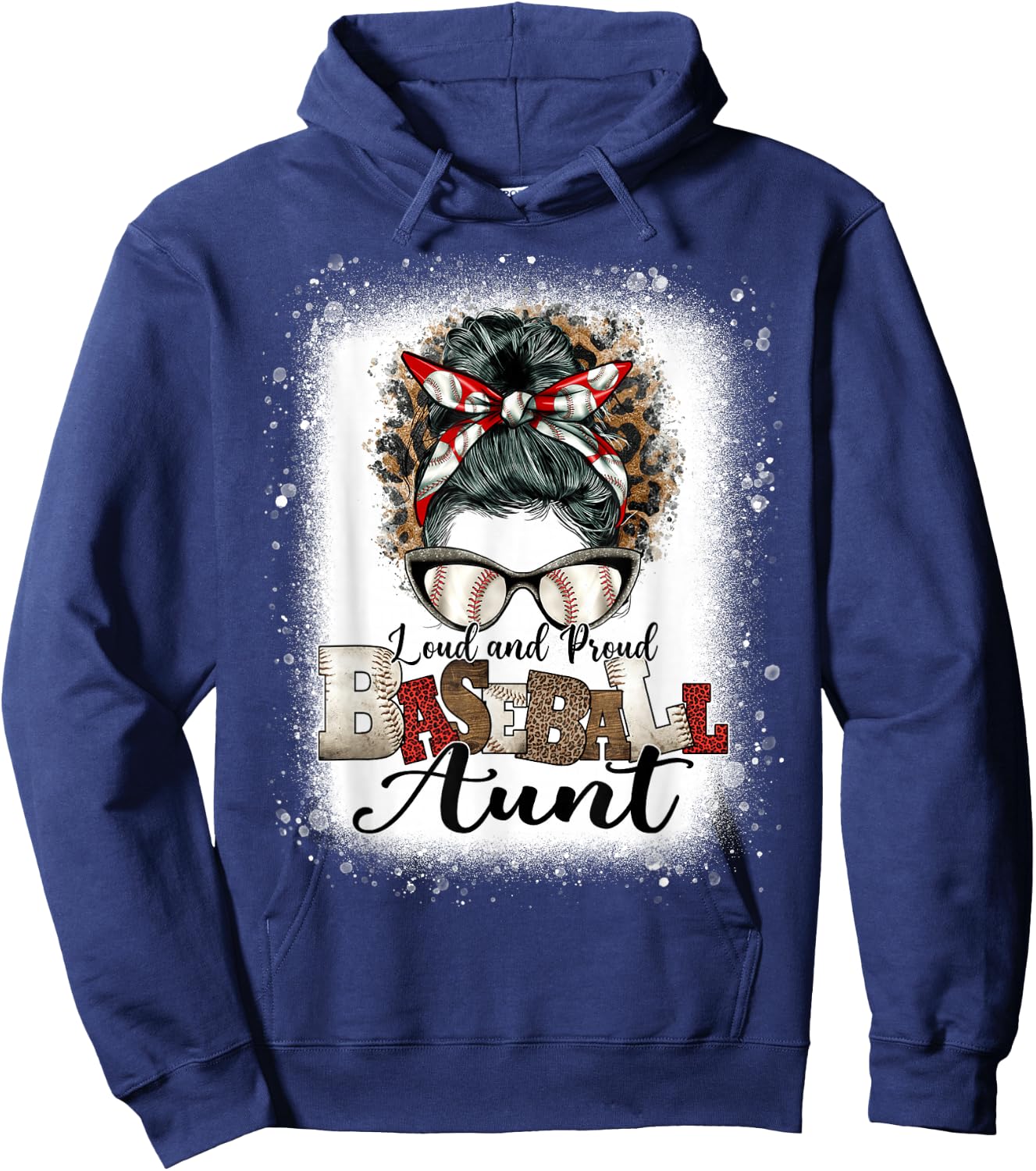 Loud Proud BaseBall Aunt Life Messy Bun Leopard Hoodie - Hoodie | Navy
