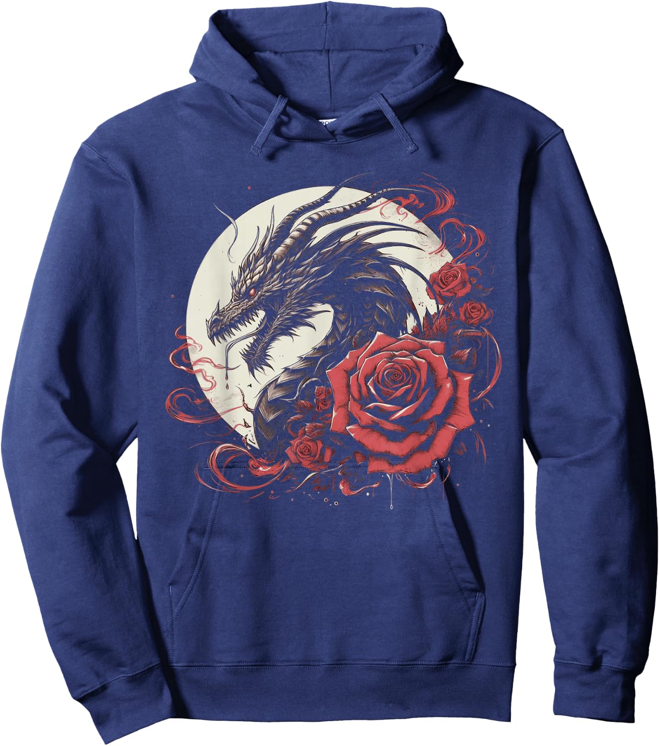 Dragon With Roses And Full Moon Dark Art Hoodie - Hoodie | Navy