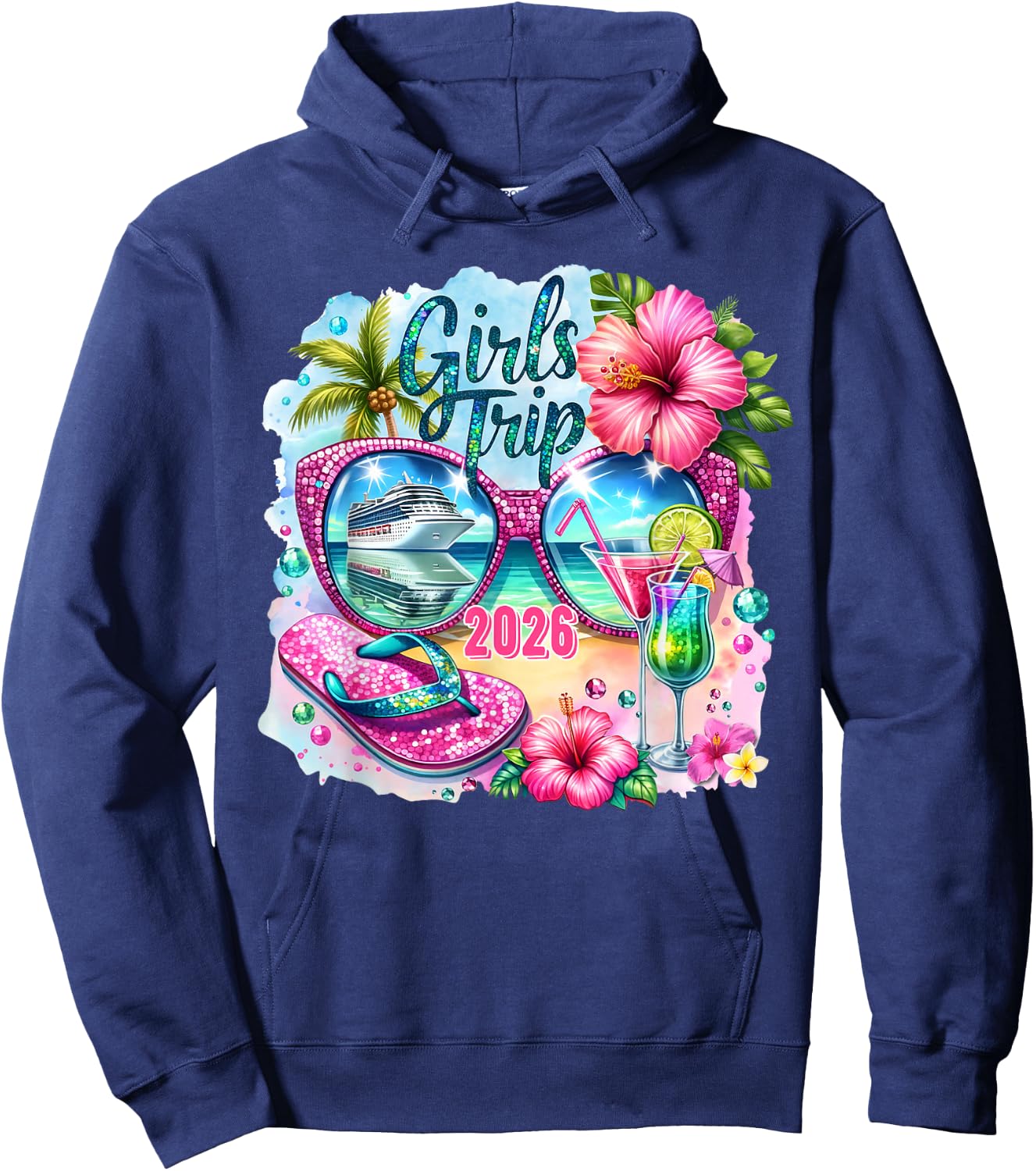 Girls Trip 2026 Aloha Hawaii Beach Summer Vacation Funny Hoodie - Hoodie | Navy