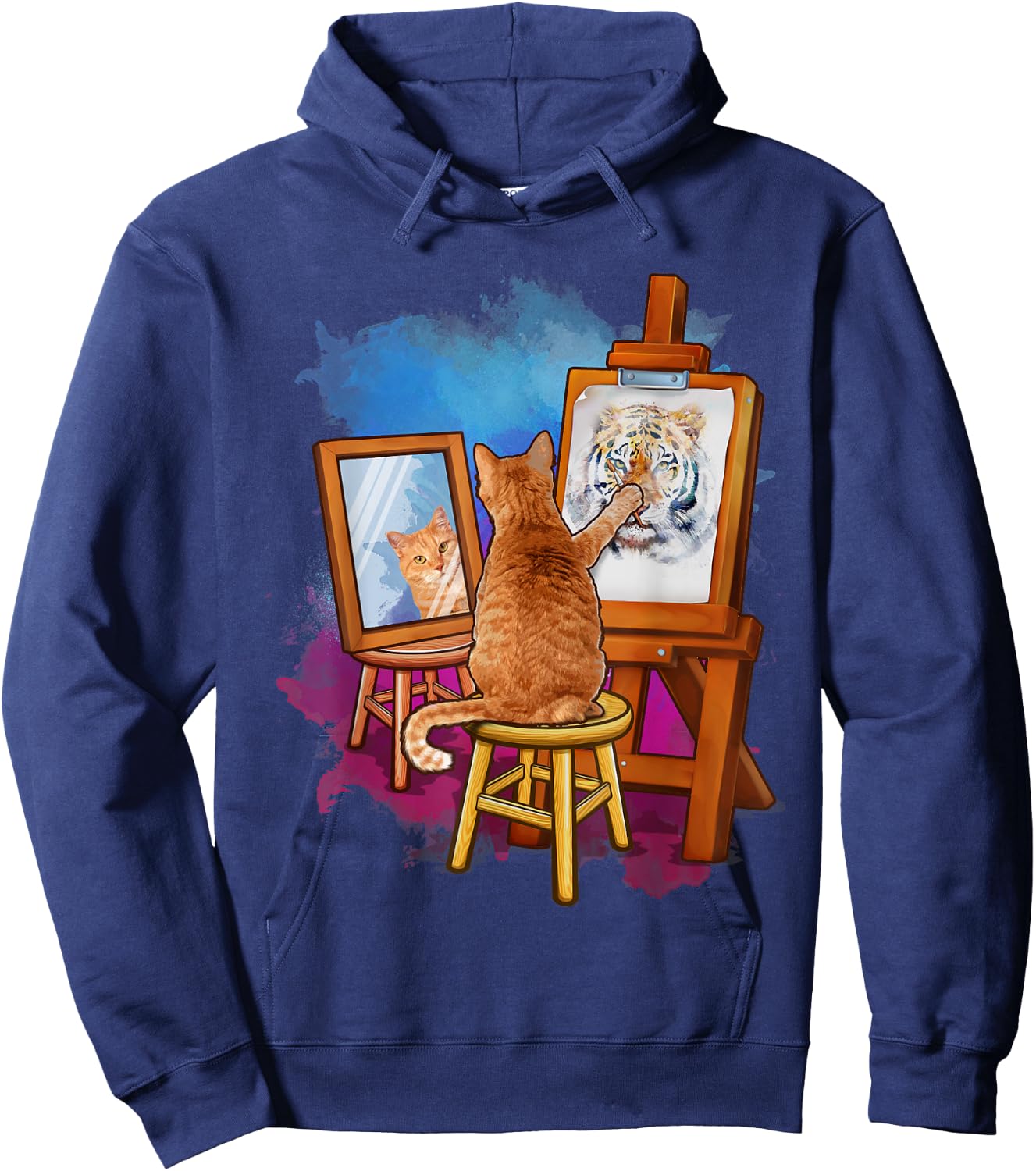 Cat Painting Lion Artistic Animals Lover Graphic Novelty Hoodie - Hoodie | Navy