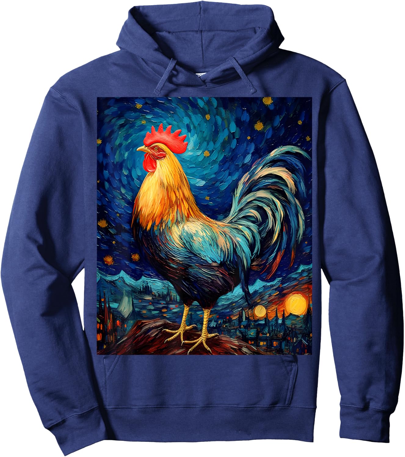 Surreal Starry Night Rooster Hoodie - Hoodie | Navy