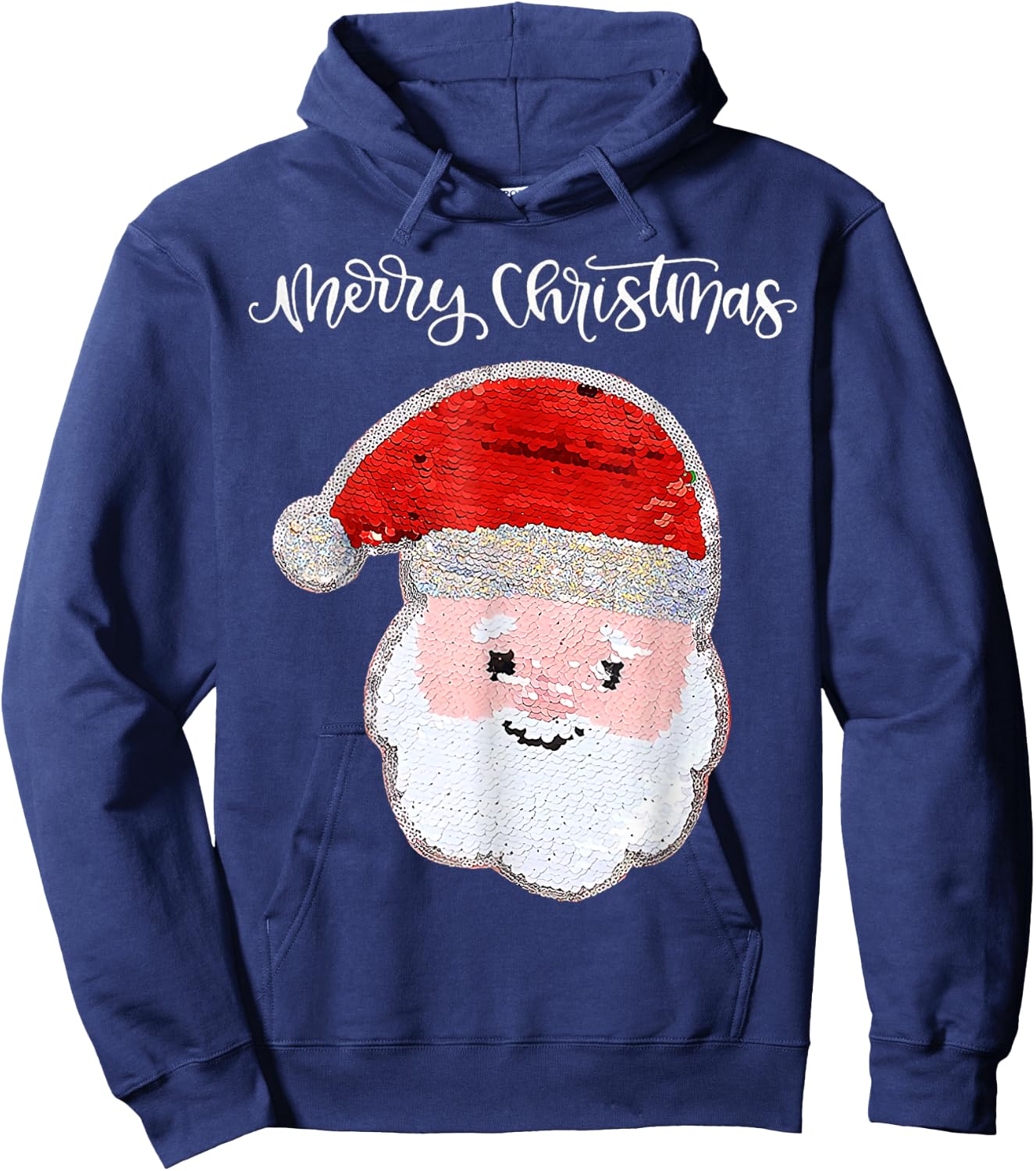 Christmas for Girls and Boys Flip Sequin Santa Ugly Xmas Hoodie - Hoodie | Navy