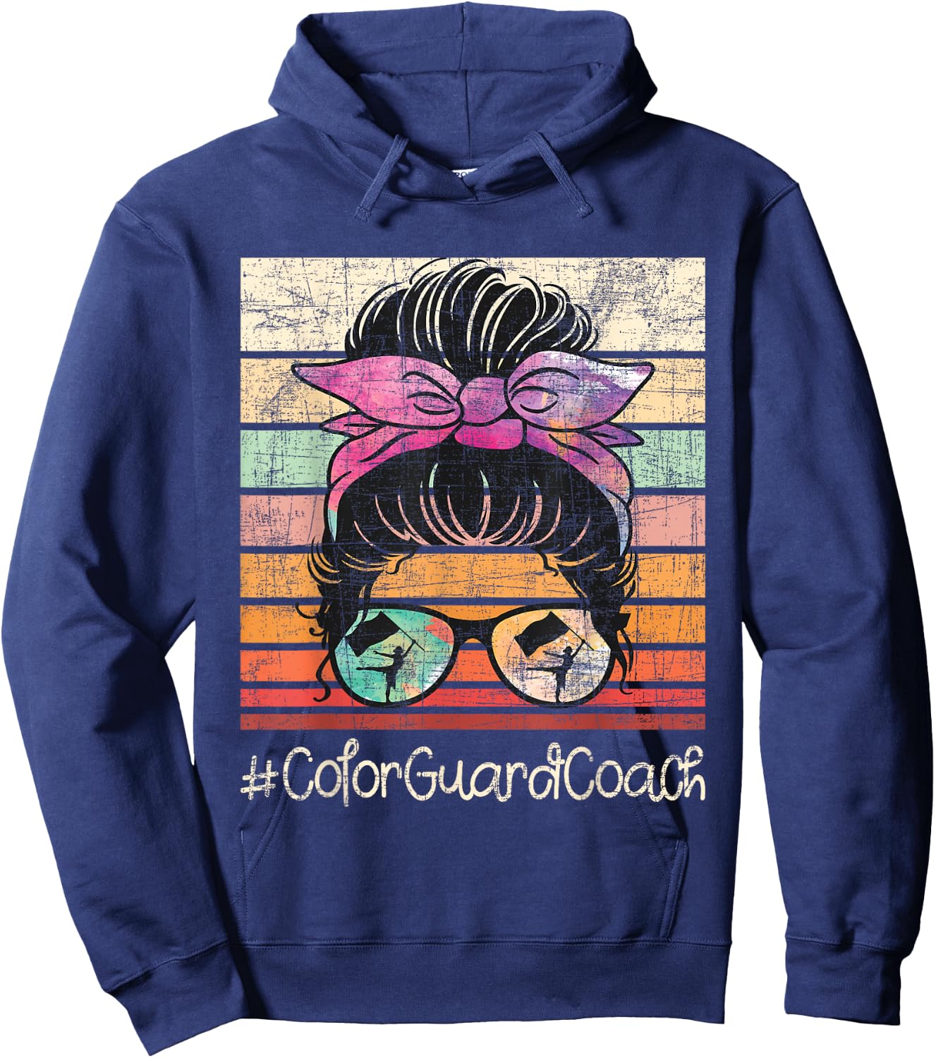 Colorguard Coach - Messy Bun Hair Marching Band Flag Tossing Hoodie - Hoodie | Navy