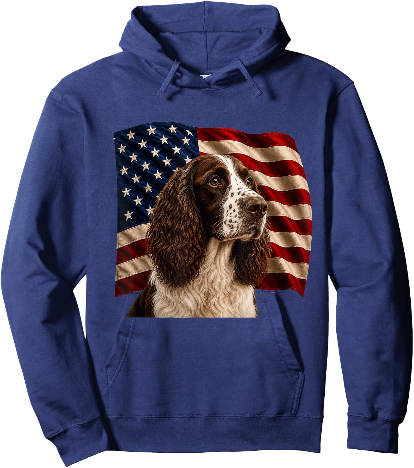 English Springer Spaniel Patriotic 4th July USA Flag Spaniel Hoodie - Hoodie | Navy