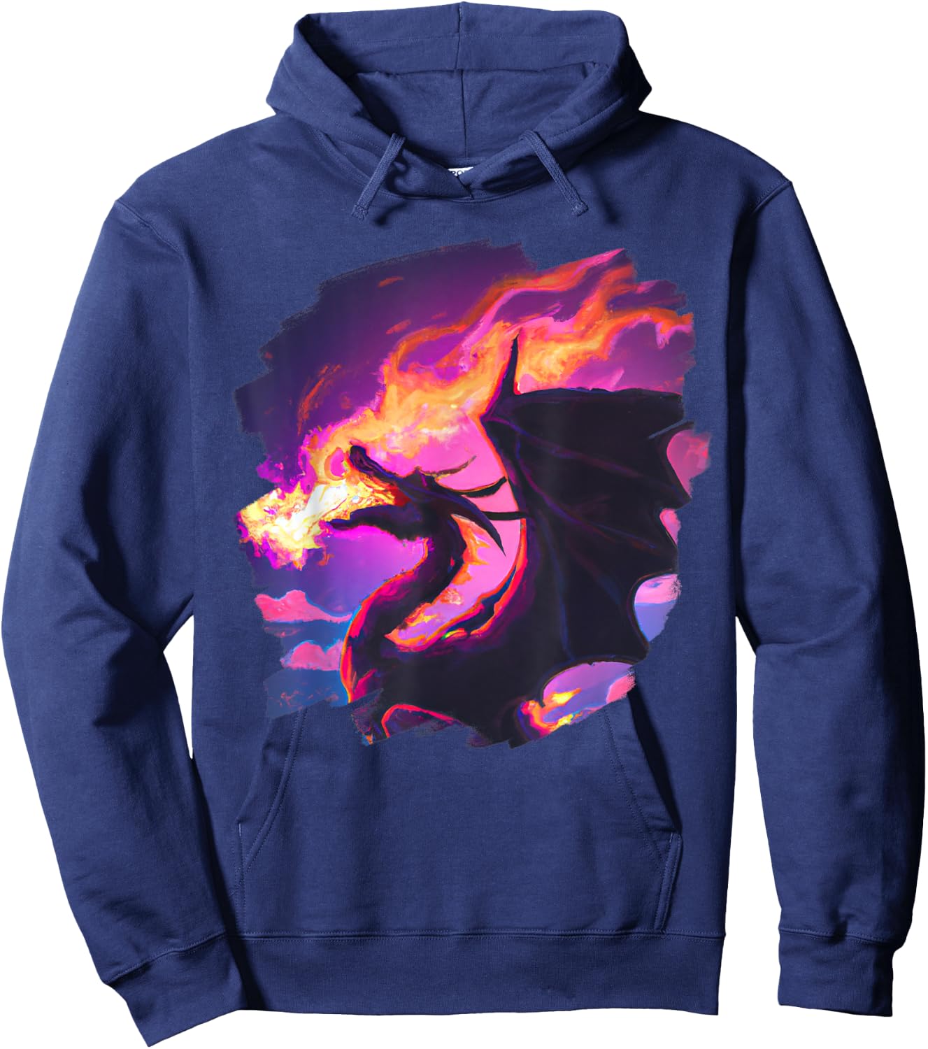 Cool Artistic Dragon Breathing Fire Magic Mythical Dragons Hoodie - Hoodie | Navy