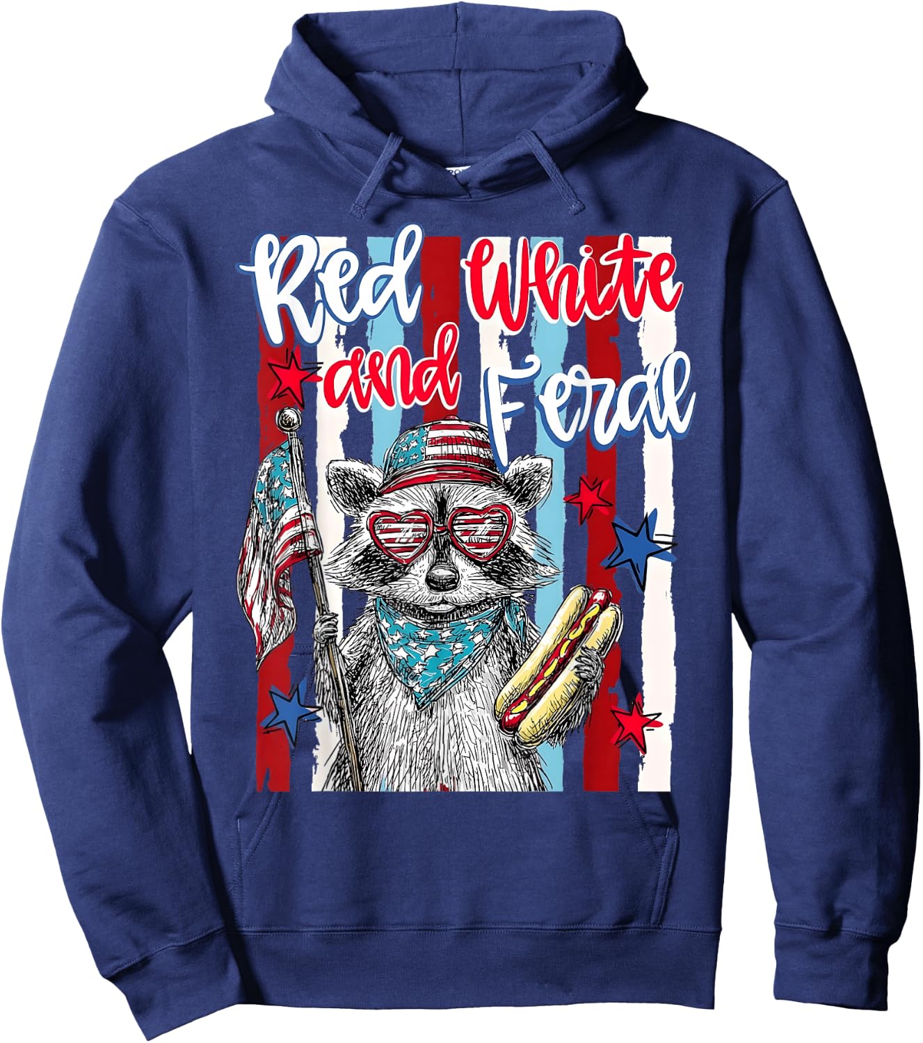4th of July Red White and Feral Raccoon Men Women Kid Hoodie - Hoodie | Navy