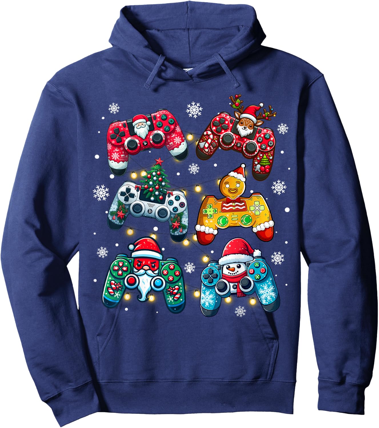 Boys Christmas Shirt Santa Elf Gaming Controllers Gamer Xmas Hoodie - Hoodie | Navy