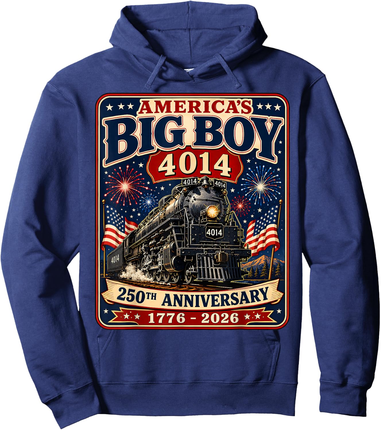250th Anniversary USA Big Boy 4014 Train Vintage US Flag Hoodie - Hoodie | Navy