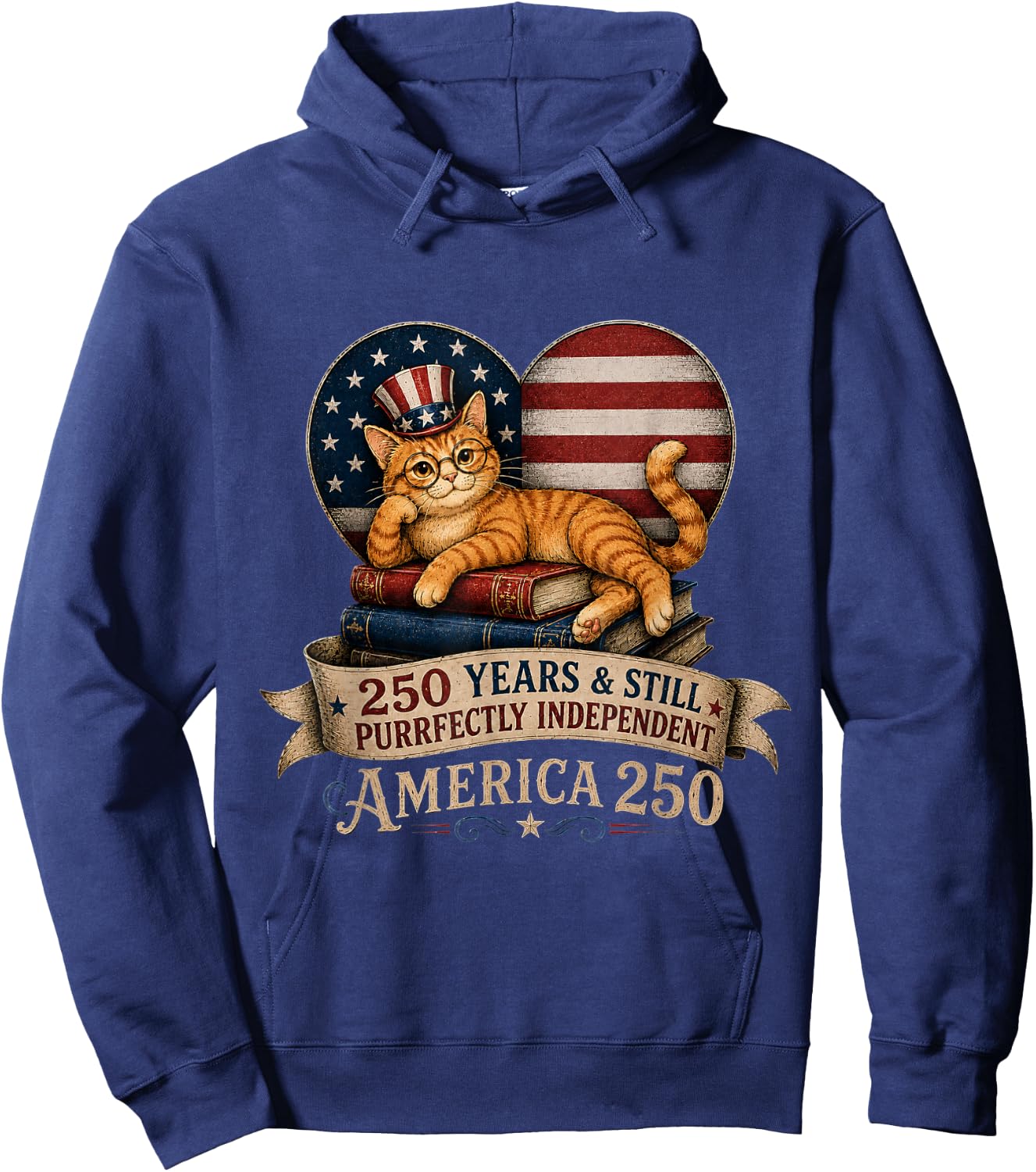 250 Anniversary Book Cat Purrfectly Independent 4th of July Hoodie - Hoodie | Navy