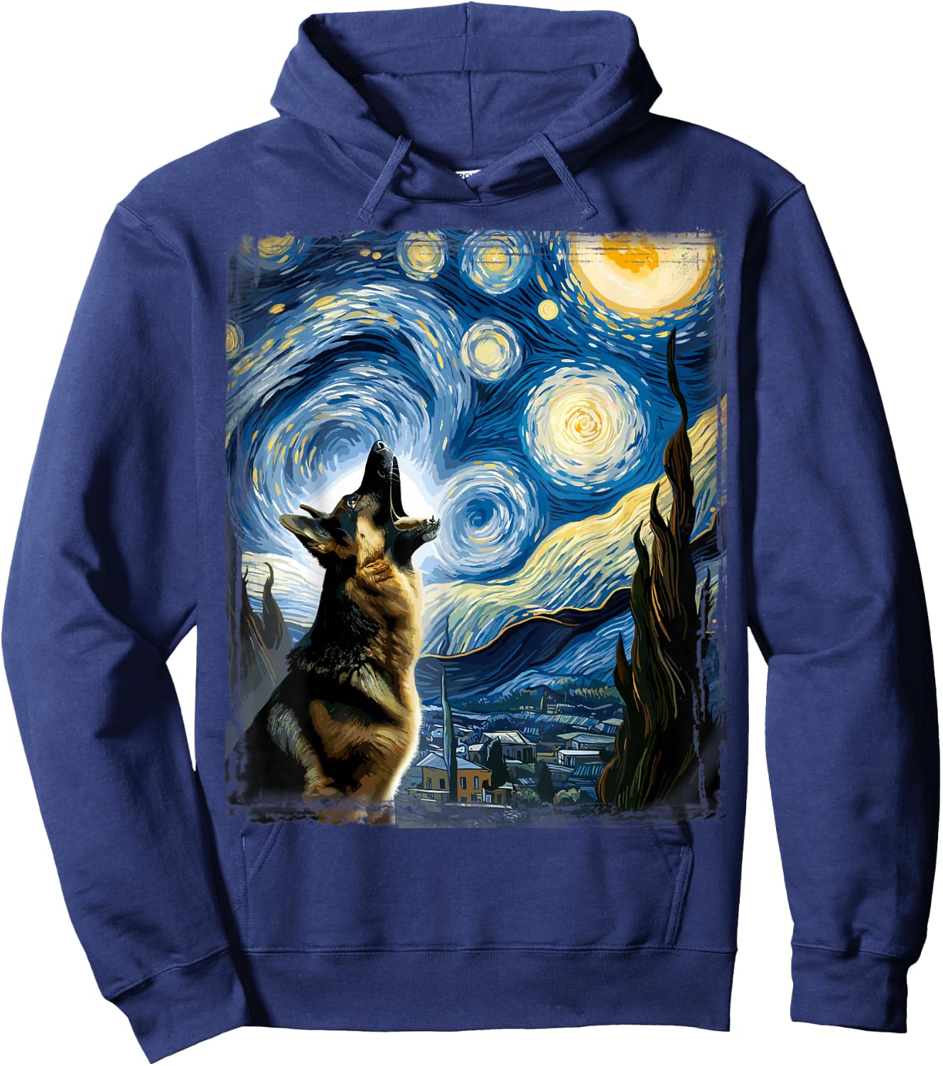 Alsatian Dog Artistic Van Gogh Starry Night German Shepherd Hoodie - Hoodie | Navy