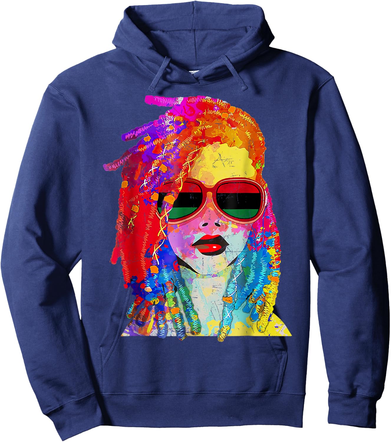 Loc'd Hair Art Black Queen Afro Woman Juneteenth Hoodie - Hoodie | Navy
