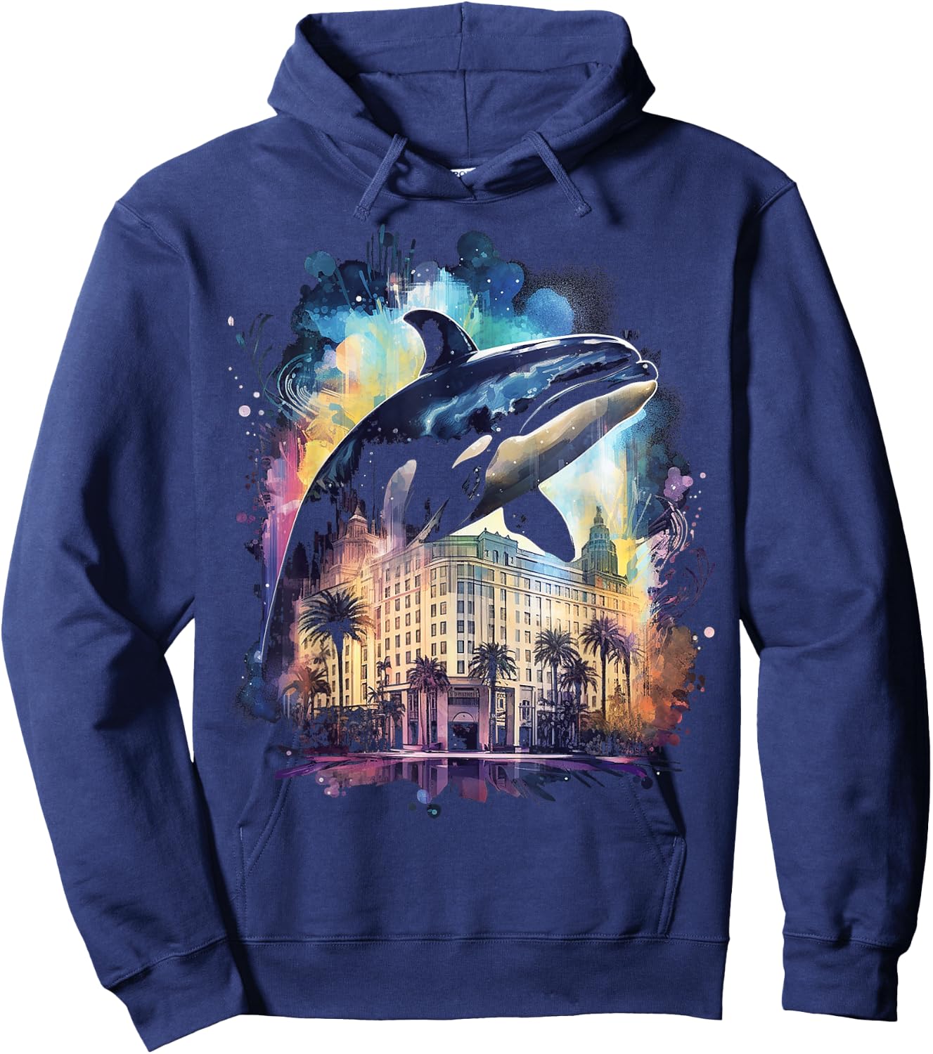 Whale Nature Abstract Animal Painting Art Graphic Whale Hoodie - Hoodie | Navy