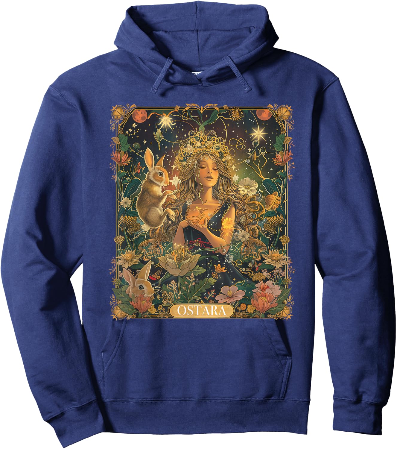 Ostara Spring Goddess Bunny Celebration Holiday Tarot Card Hoodie - Hoodie | Navy