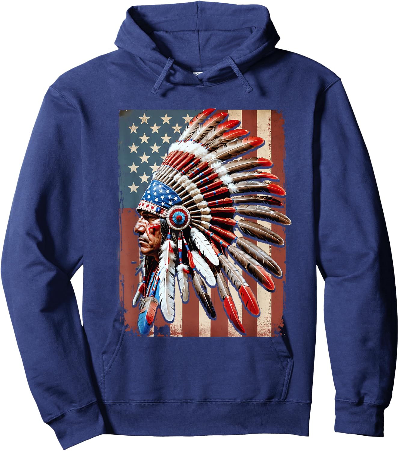 Native American Indian USA American Flag Indigenous Chief Hoodie - Hoodie | Navy