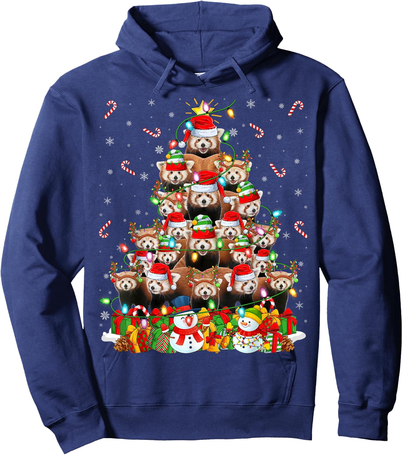 Red Panda Xmas Lighting Tree Santa Red Panda Christmas Hoodie - Hoodie | Navy