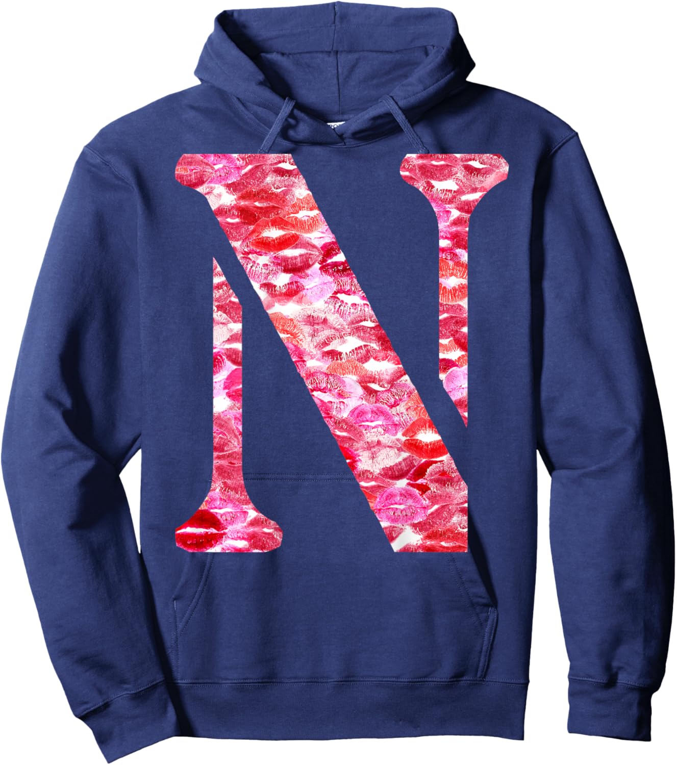 Back Print Only - Lipstick Kisses For Boyfriend Letter N , Black, S Hoodie - Hoodie | Navy