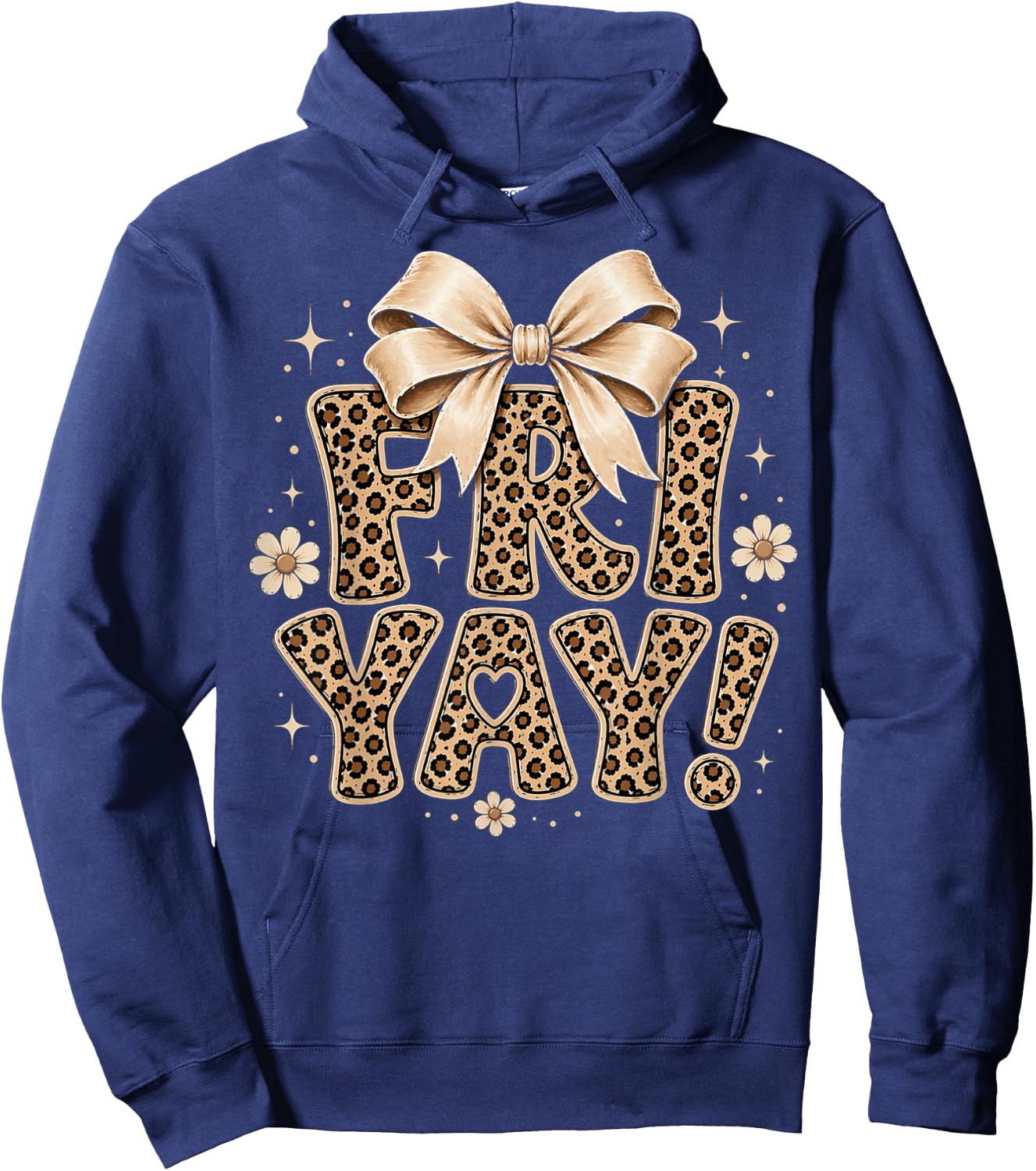 Happy Fri-Yay Friday Leopard Bow Teacher Back to School Hoodie - Hoodie | Navy