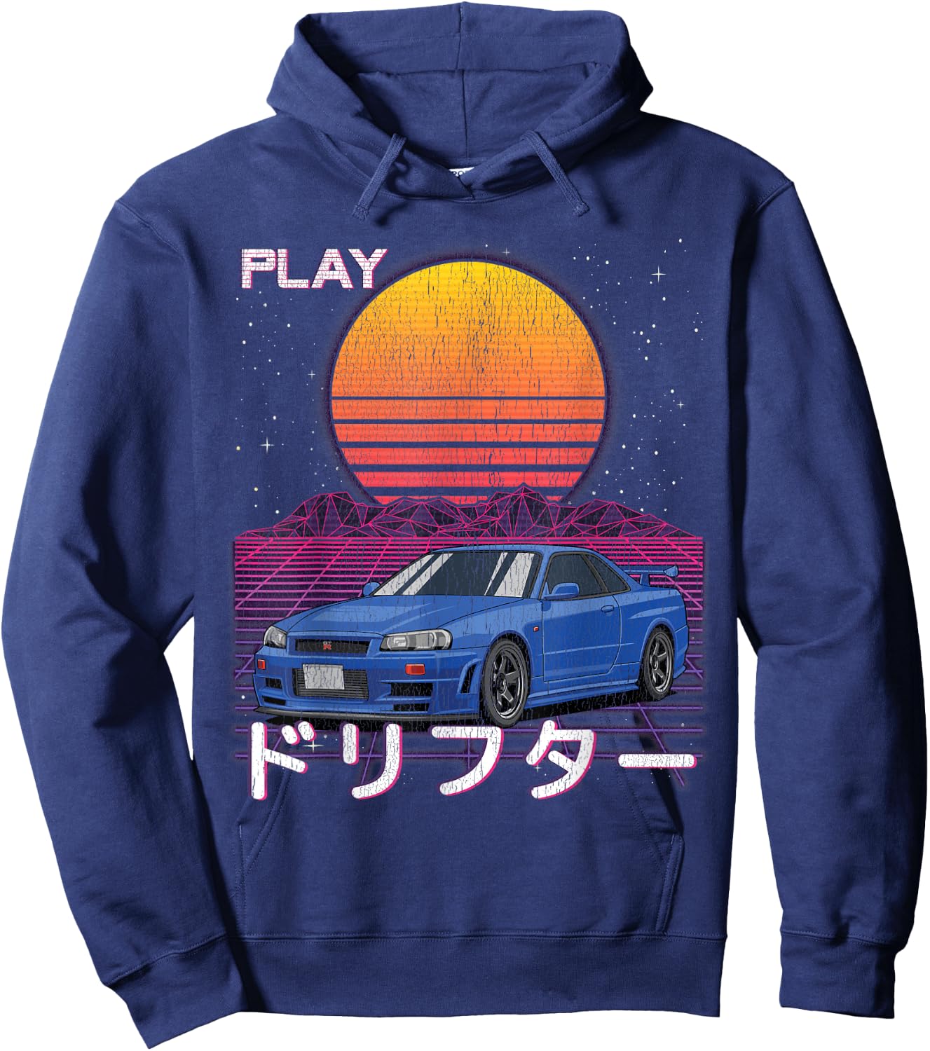 JDM Import Tuner Drift Car Street Racing Synthwave Aesthetic Hoodie - Hoodie | Navy