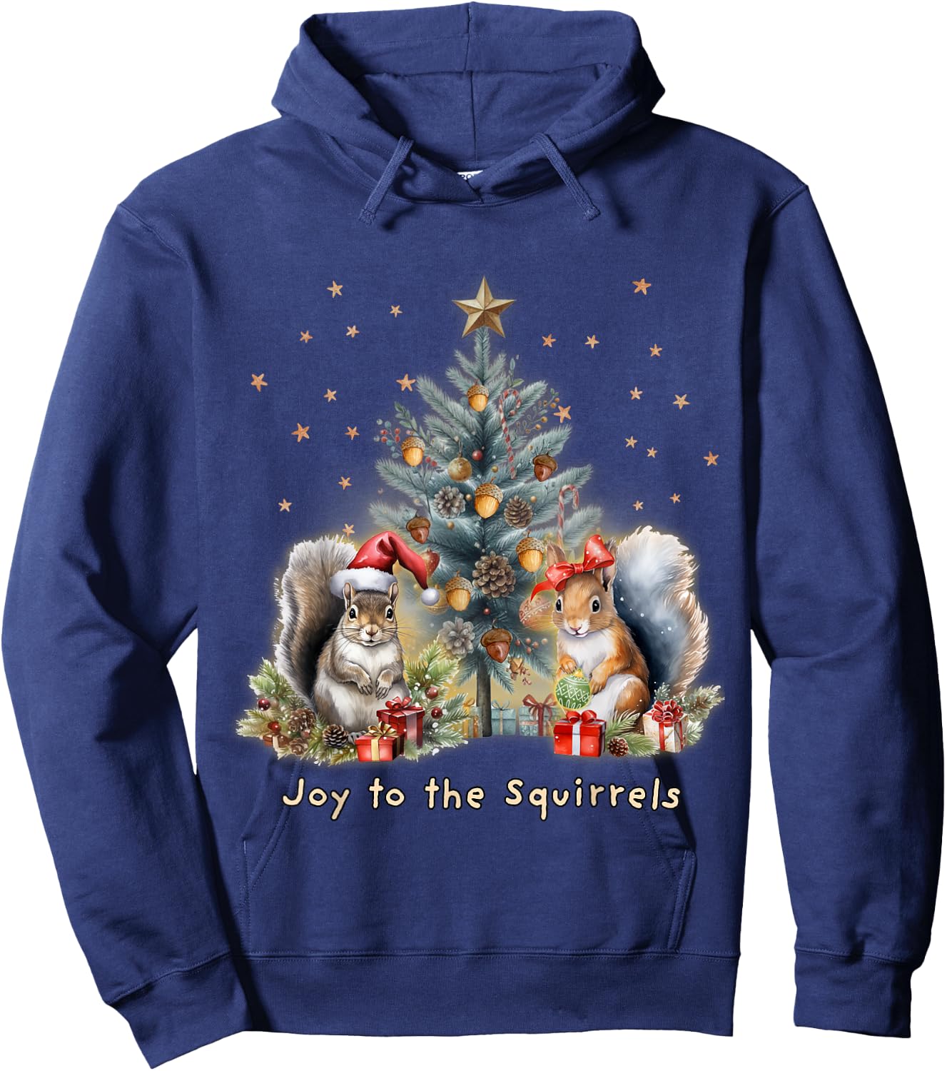 Joy To The Squirrels Christmas Tree Squirrel Lover Pajama Hoodie - Hoodie | Navy