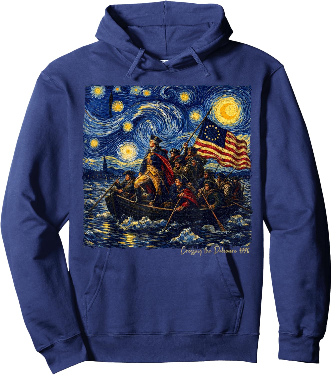 Crossing The Delaware Starry Night in Van Gogh Art 1776 Hoodie - Hoodie | Navy