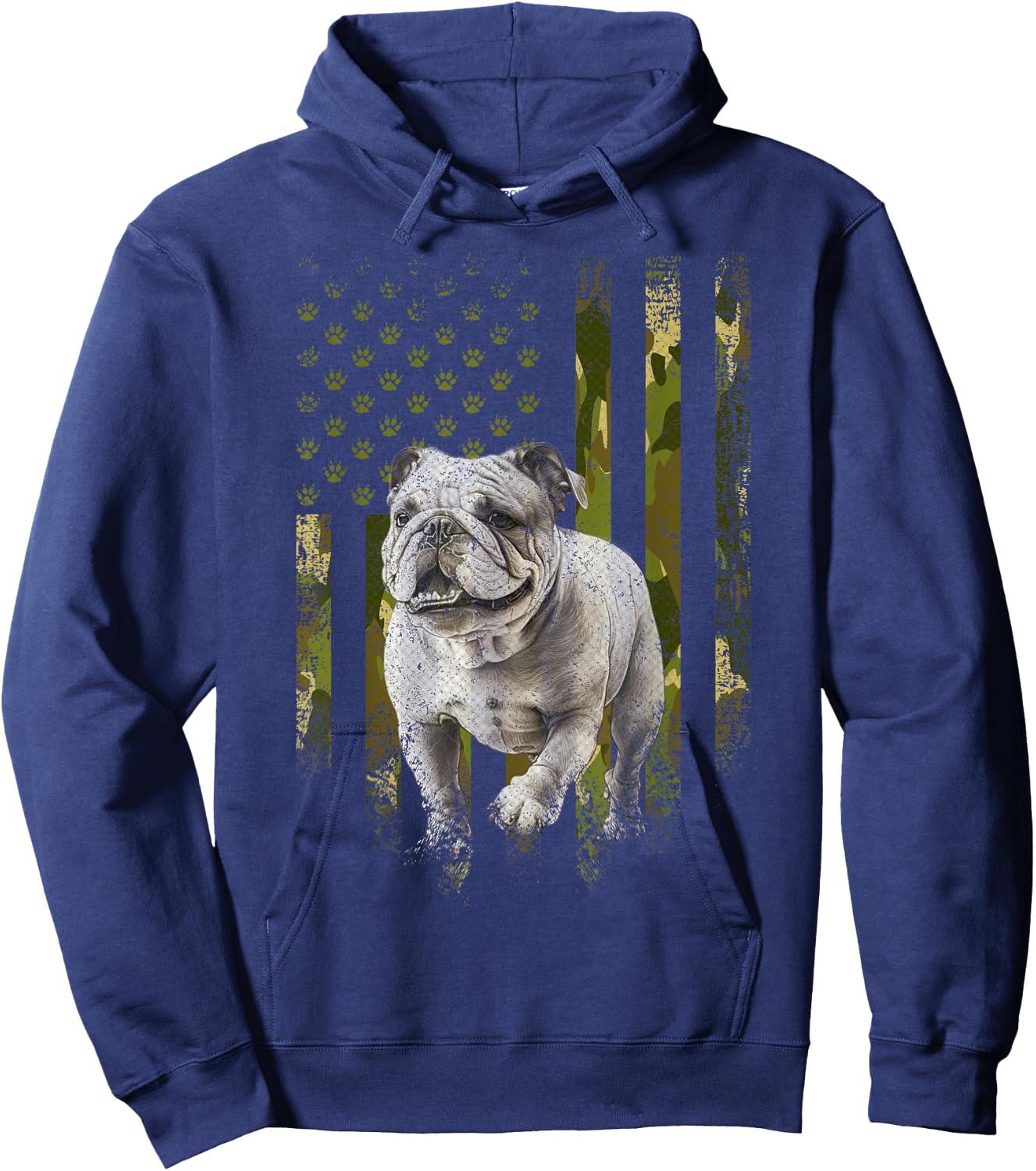 Vintage Camouflage USA Camo Flag Bulldog 4th Of July Women Kids Men Hoodie - Hoodie | Navy