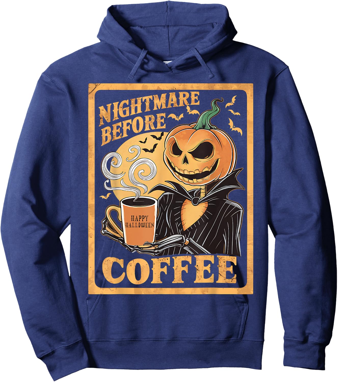 Nightmare Before Coffee Christmas Skeleton Funny Halloween Hoodie - Hoodie | Navy