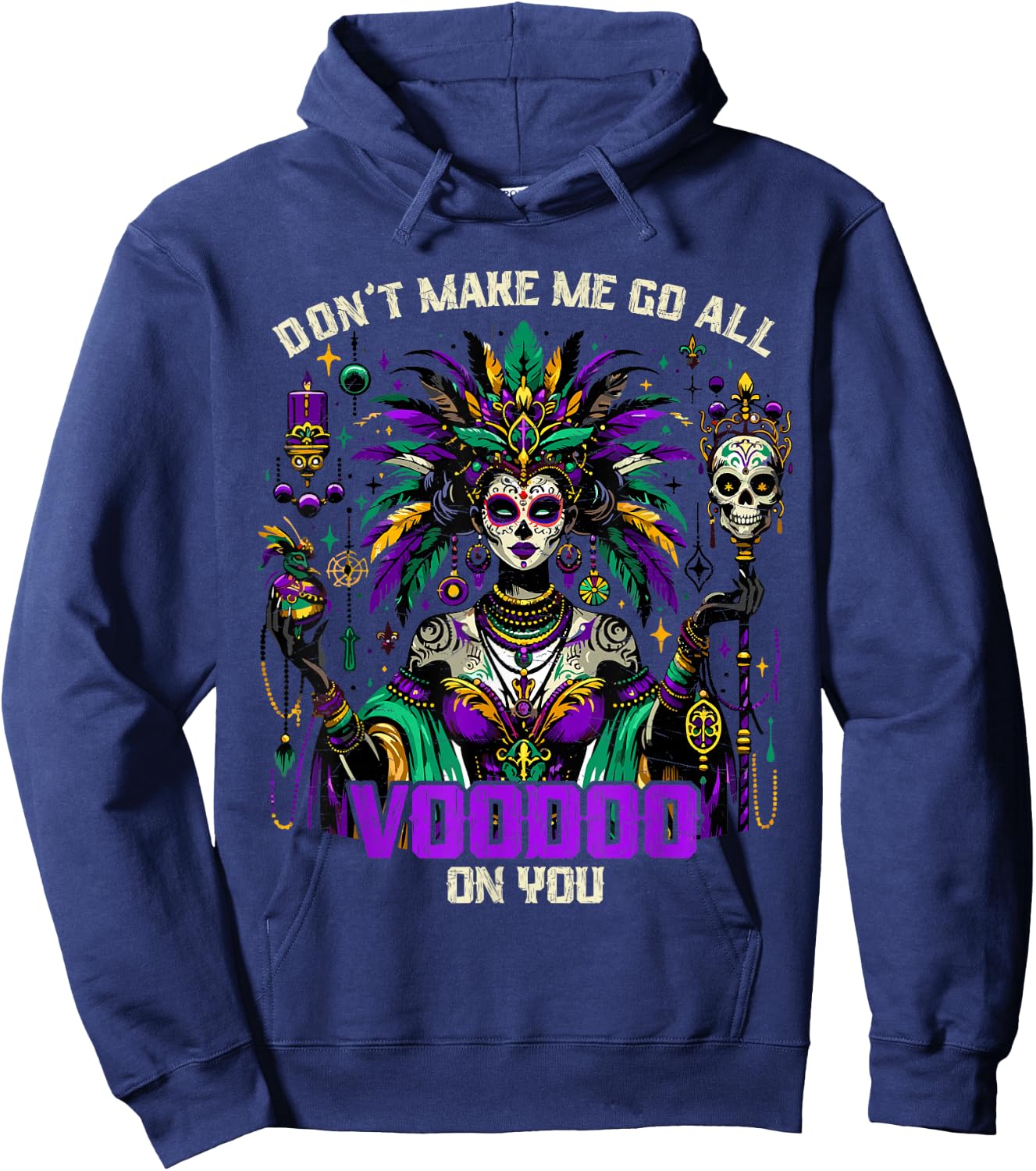 Mardi Gras Priestess Women New Orleans Witch Doctor Voodoo Hoodie - Hoodie | Navy