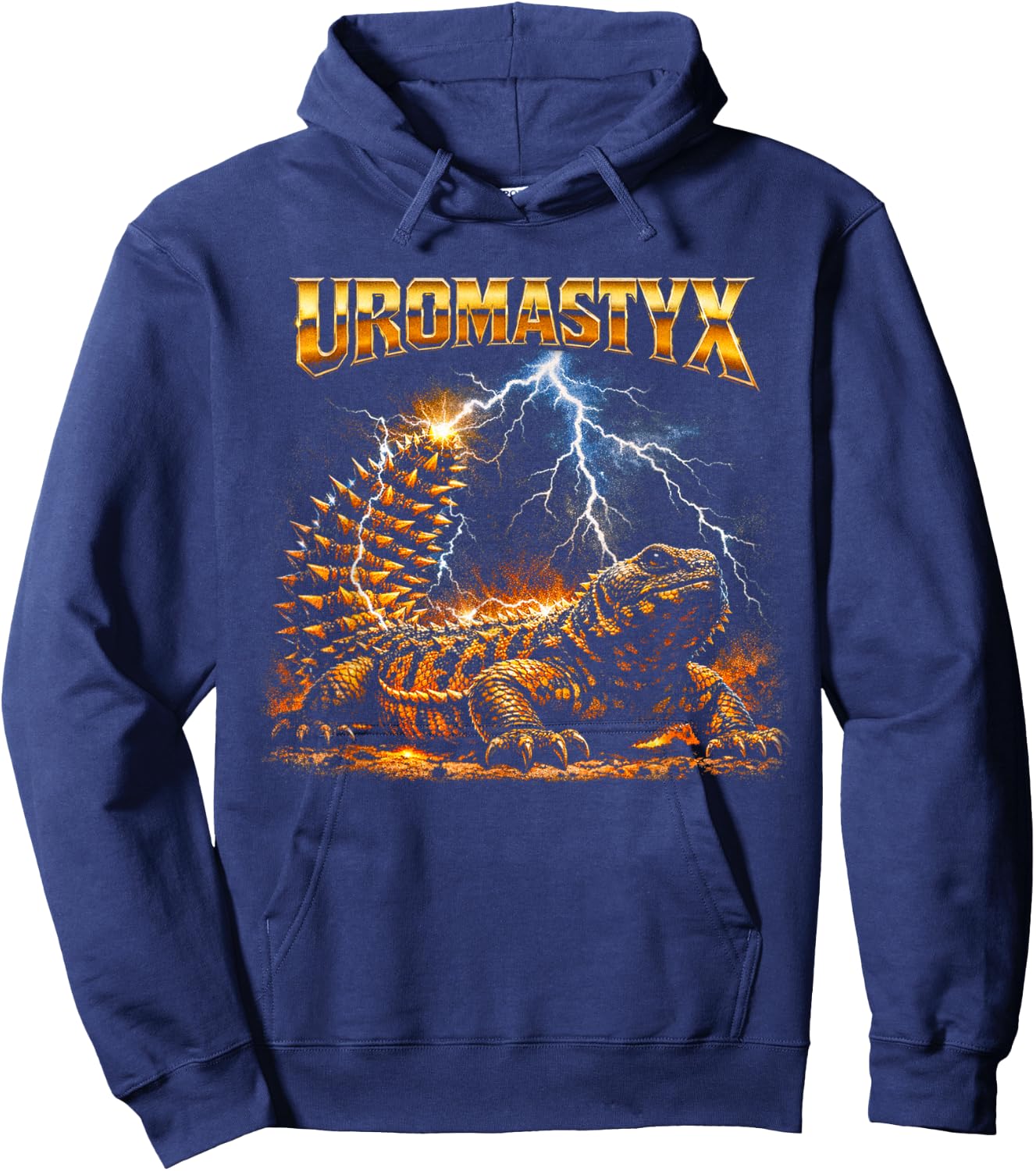 80s Heavy-Metal Uromastyx Lizard Retro Reptile Pet Owner Hoodie - Hoodie | Navy