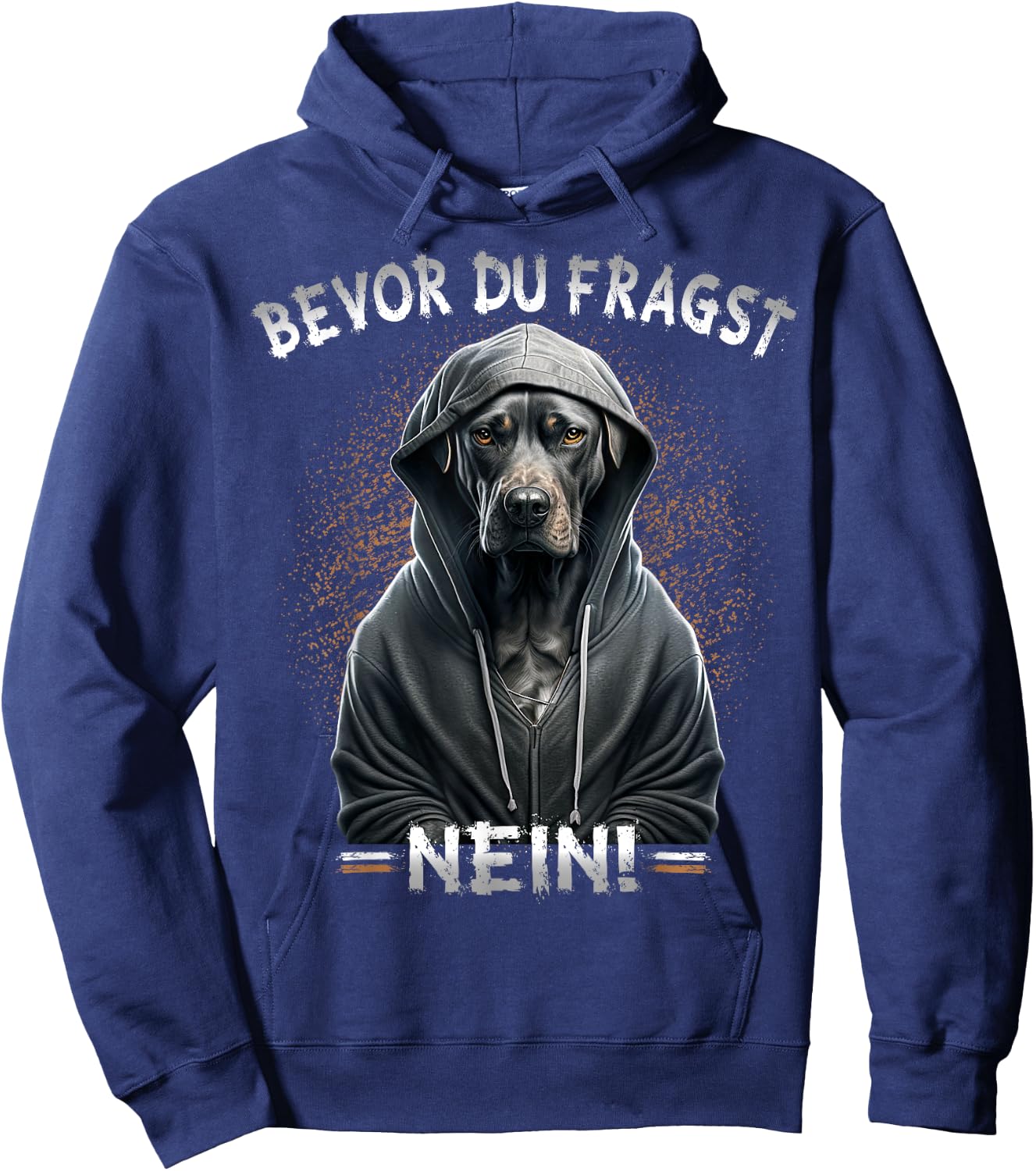 Funny Dog Sarcasm with German Text "Bevor Du Fragst Nein!", black Hoodie - Hoodie | Navy