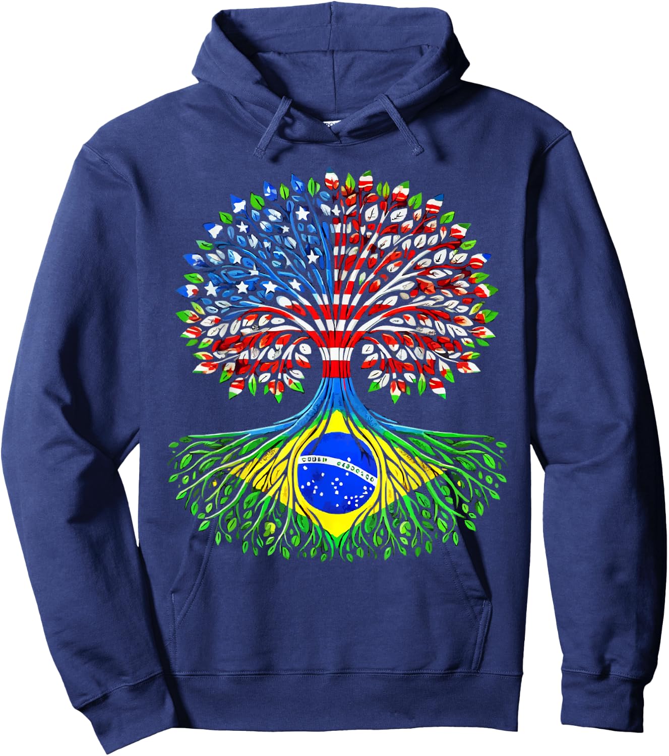 Half American Half Brazilian USA Flag Brazil America Hoodie - Hoodie | Navy