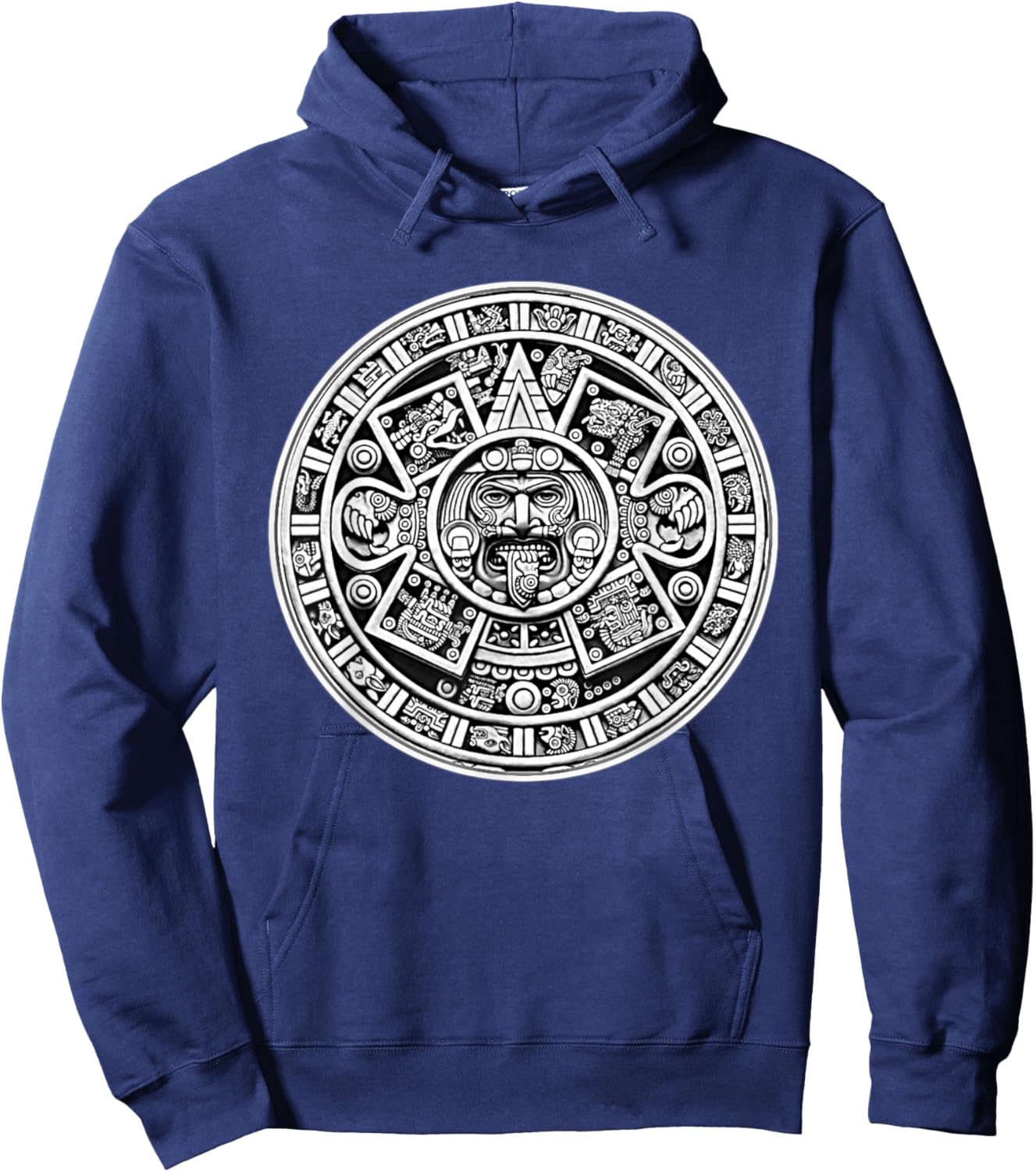 Mayan Blackwork Mayan Calendar , Black, S Hoodie - Hoodie | Navy