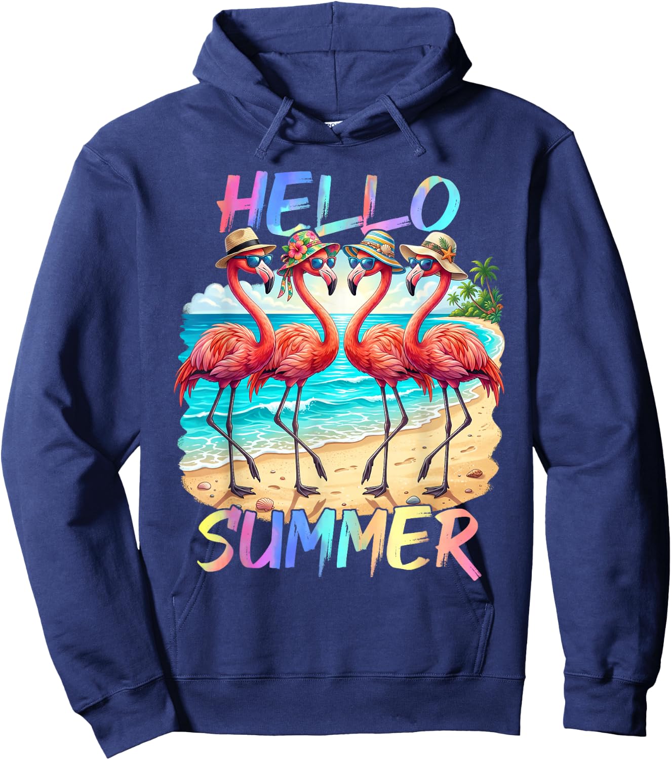 Hello Summer Flamingo Summer Vacation Family Matching Hoodie - Hoodie | Navy