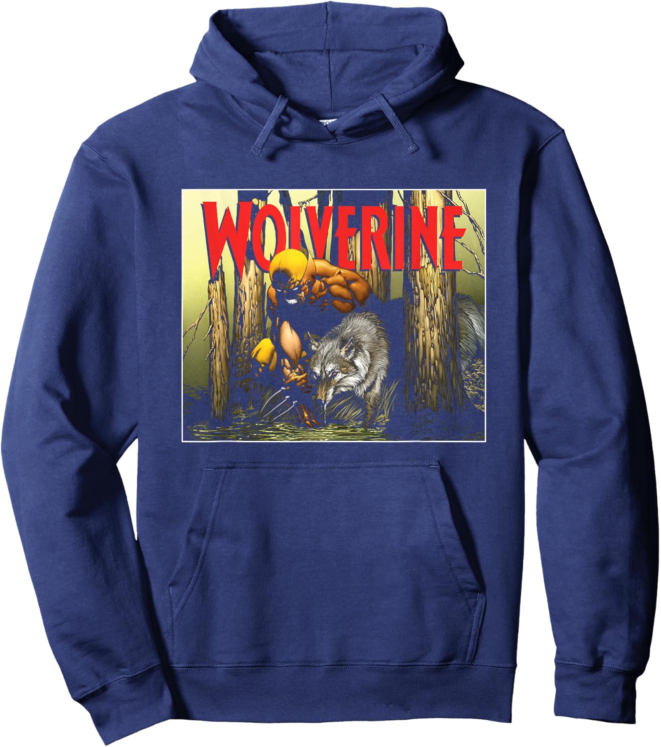 Marvel X-Men Wolverine Two Wolves Front Retro Big Poster Hoodie - Hoodie | Navy