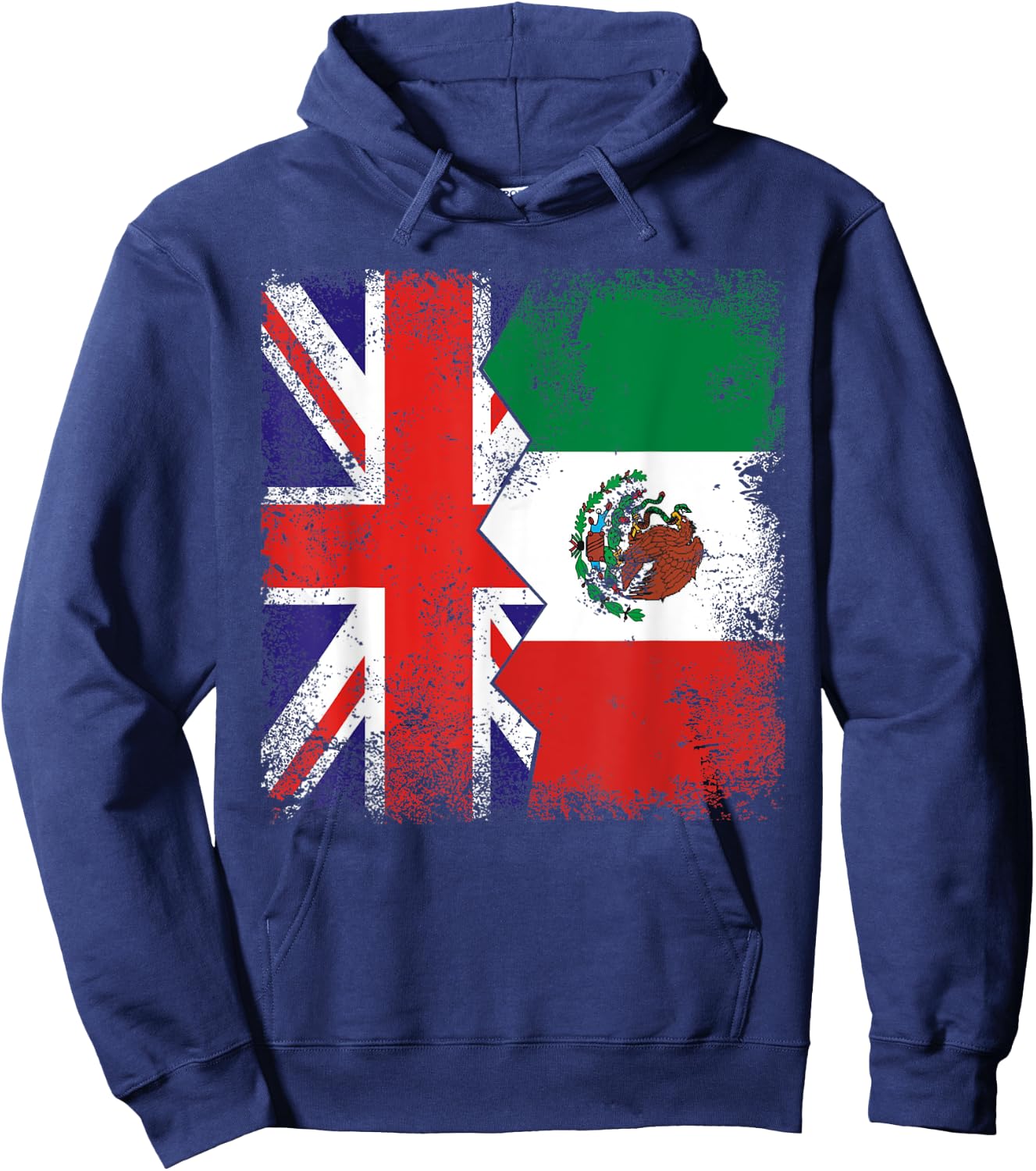 Mexican Roots | Half British Flags | UK Mexico Vintage Hoodie - Hoodie | Navy
