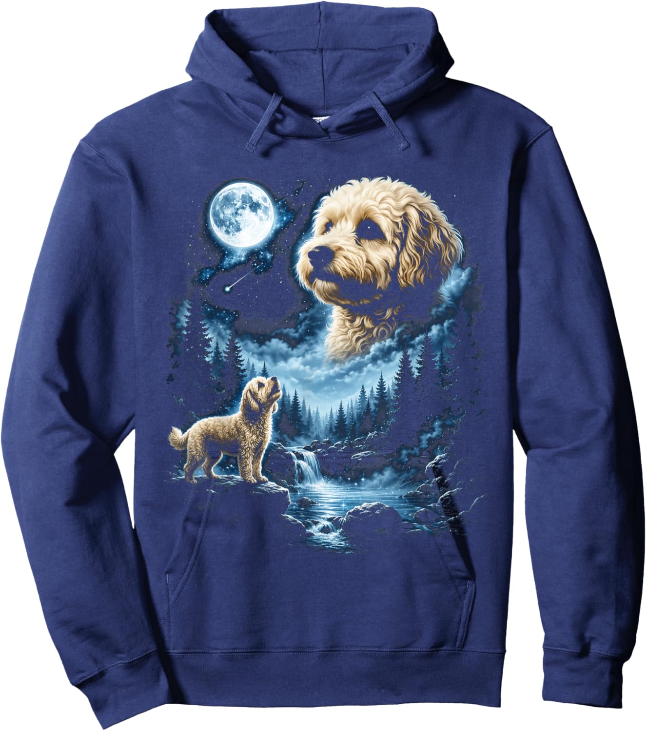 Maltipoo Howling to the Moon Meme 90s Animal Graphic Hoodie - Hoodie | Navy