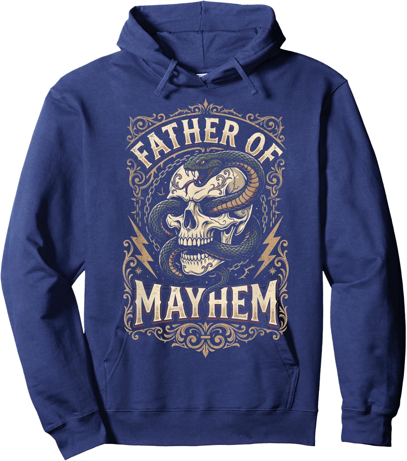 Father of Mayhem Vintage Gothic Skull and Snake Tattoo Hoodie - Hoodie | Navy