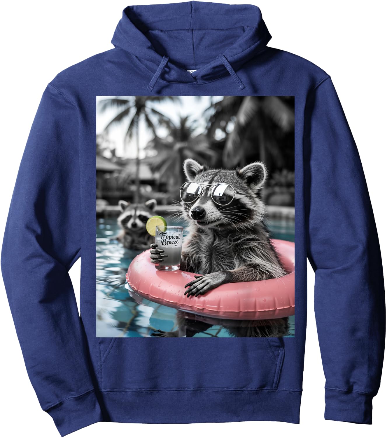 Raccoon Flamingo Float Funny Pool Party Summer Vibes Hoodie - Hoodie | Navy