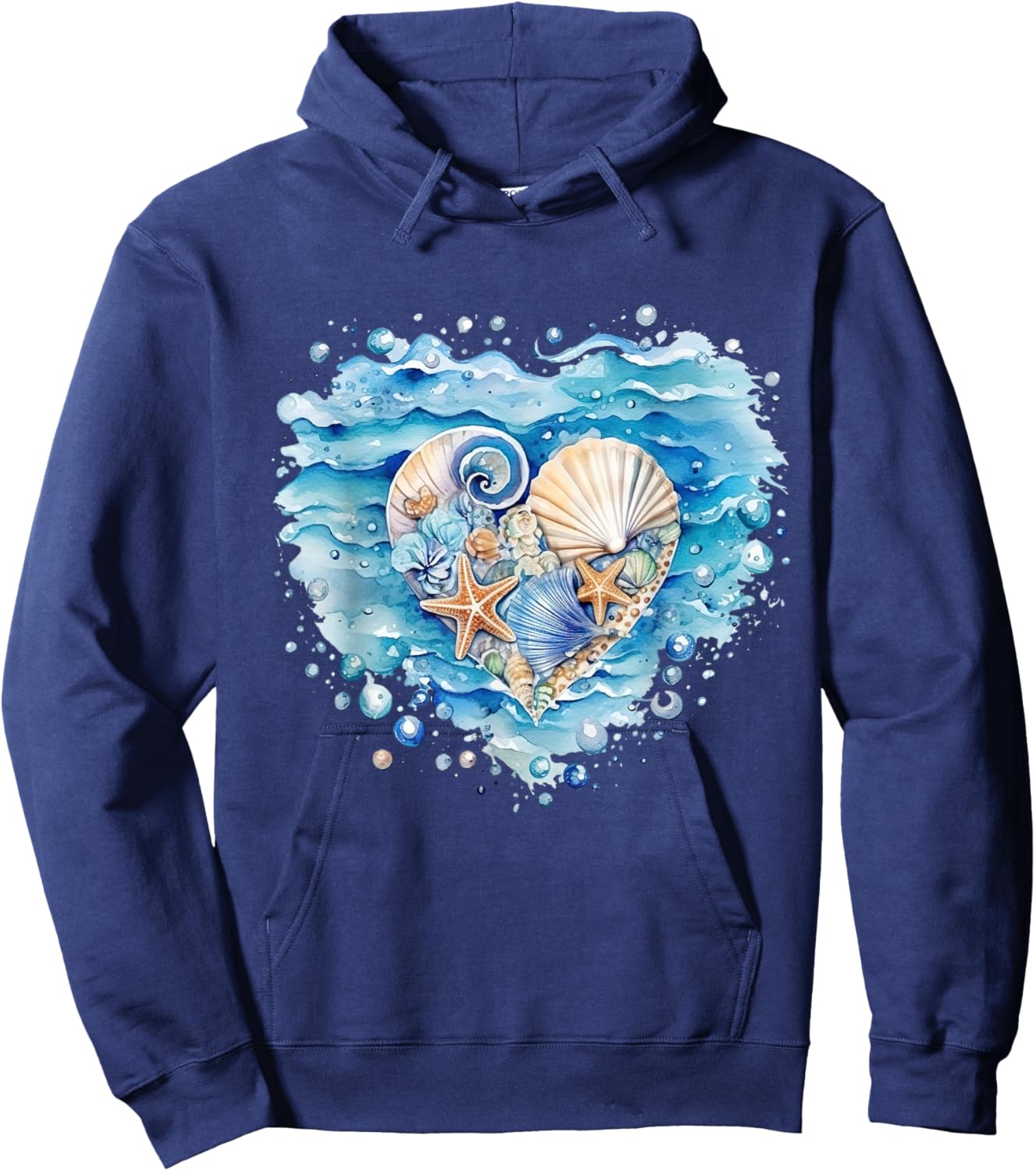 Summer Ocean Snail Shell Kawaii Starfish Beach Shell Hearing , black Hoodie - Hoodie | Navy