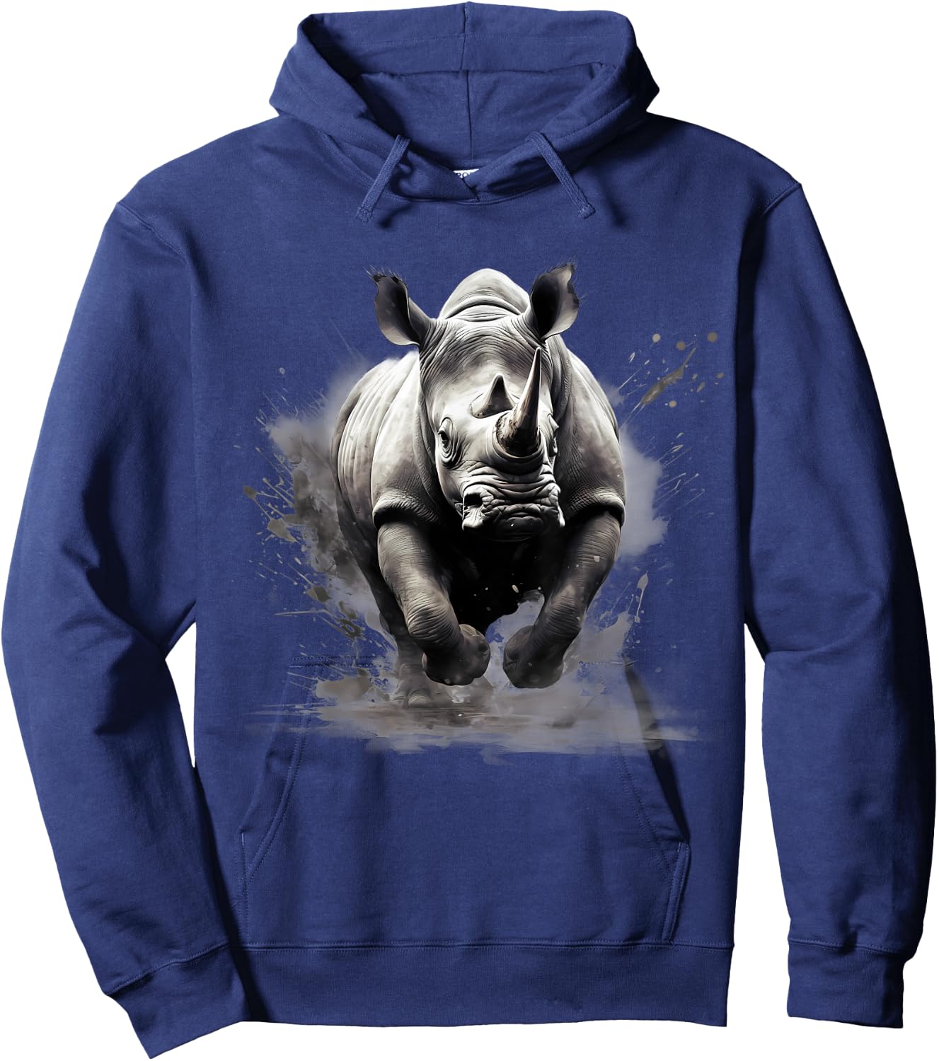 Rhino Animal Print Rhinoceros Wildlife Drawing Splash Motif Hoodie - Hoodie | Navy