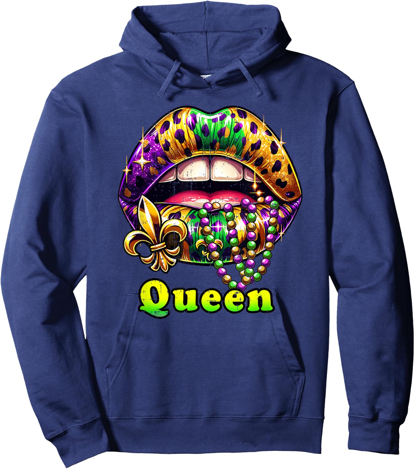 Mardi Gras Queen Lips Outfit Women Cheetah Leopard Print Hoodie - Hoodie | Navy